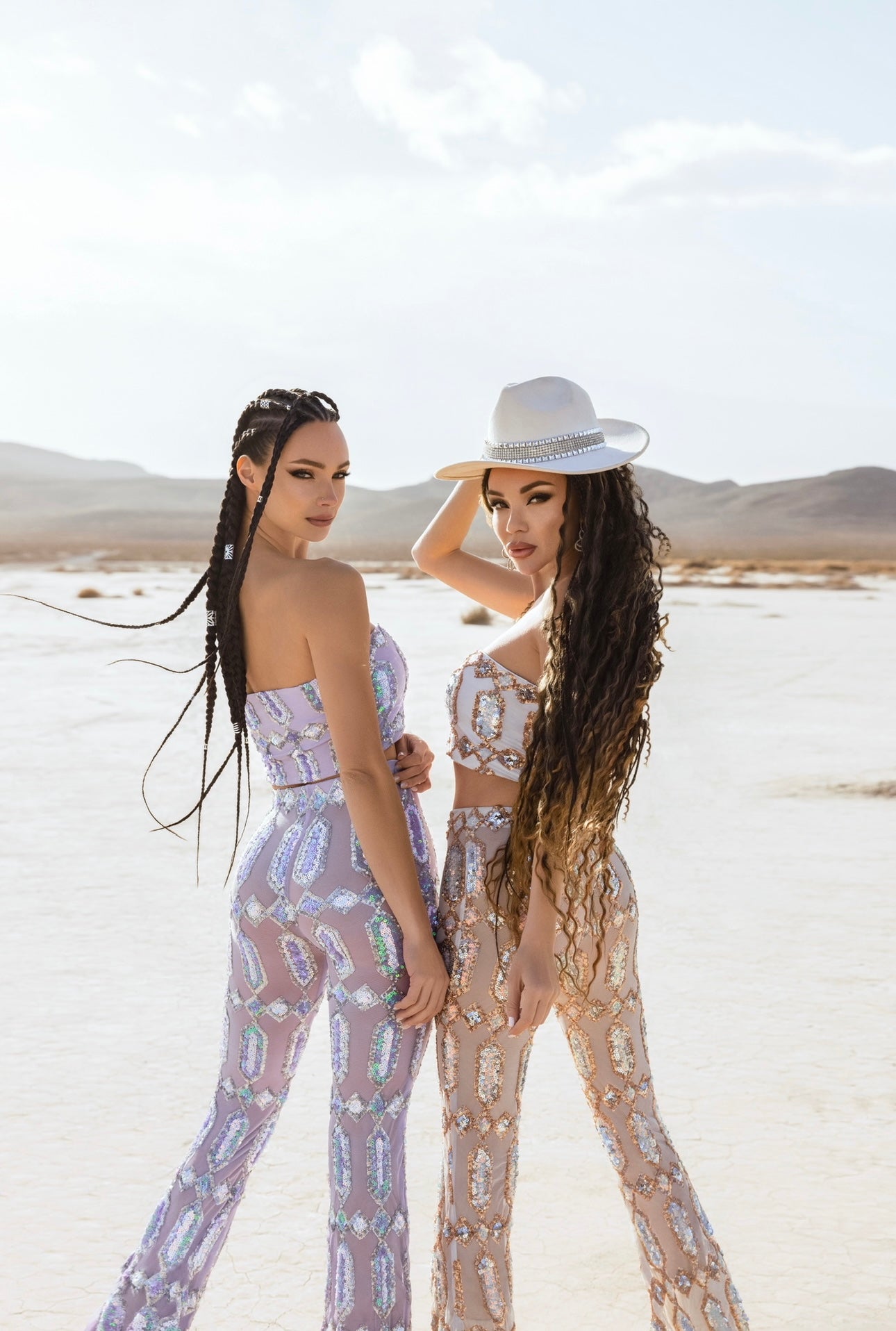 Divine Mirage Set – Crystal Embellished Top & Pants (Lavender Light or Celestial Pearl)
