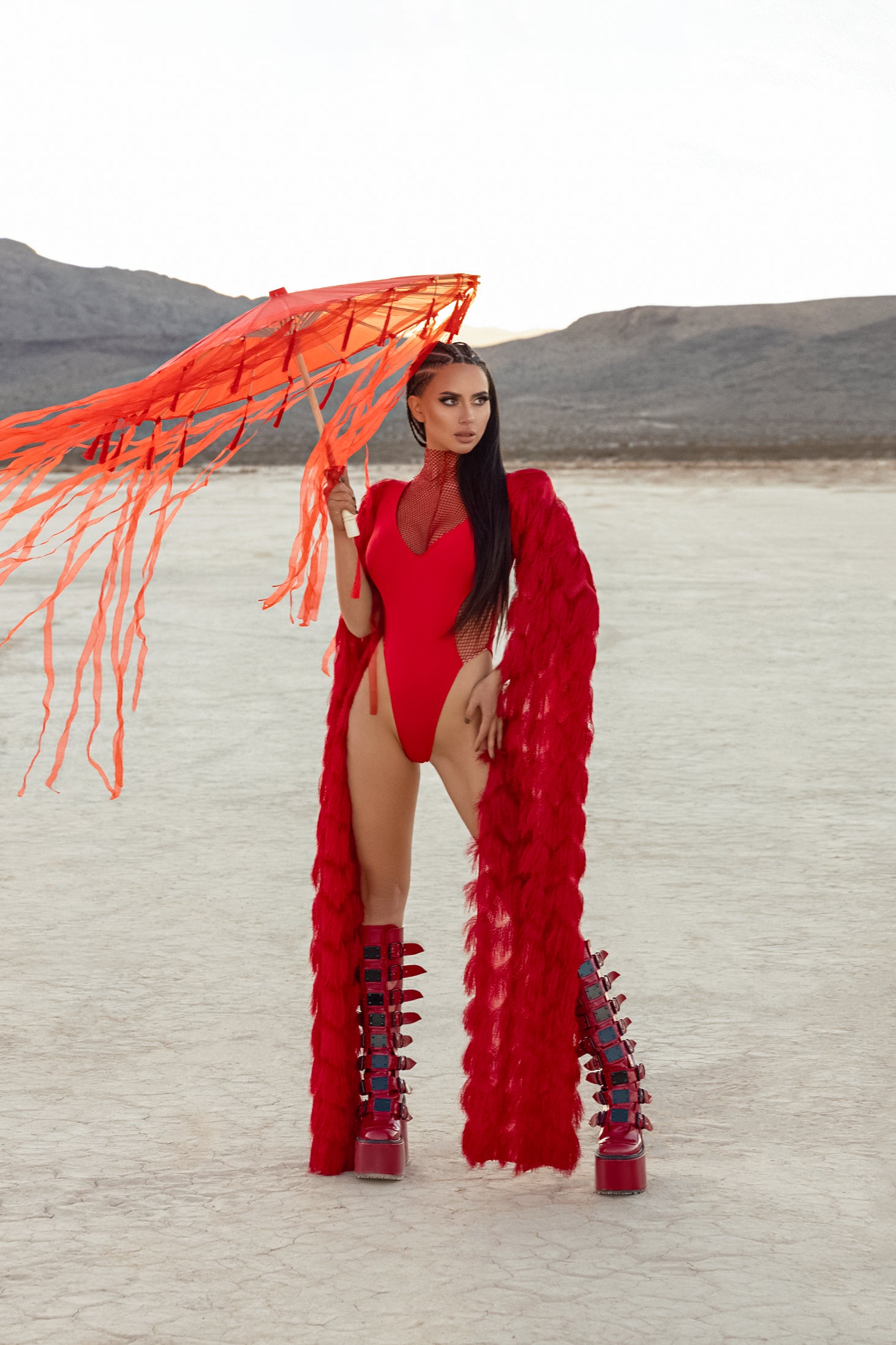 Red rhinestone tassel bodysuit