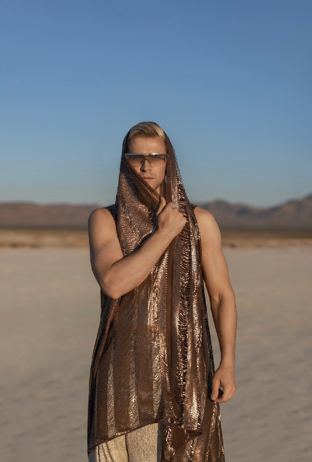 Nomadic Sequin Mirage Cape – Limited Edition in Silver, Khaki, and Bronze