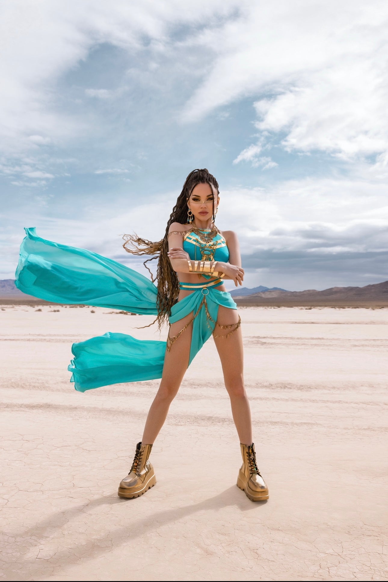 Turquoise & Gold Goddess Festival Costume – Limited Edition Desert Warrior Set by Zenma