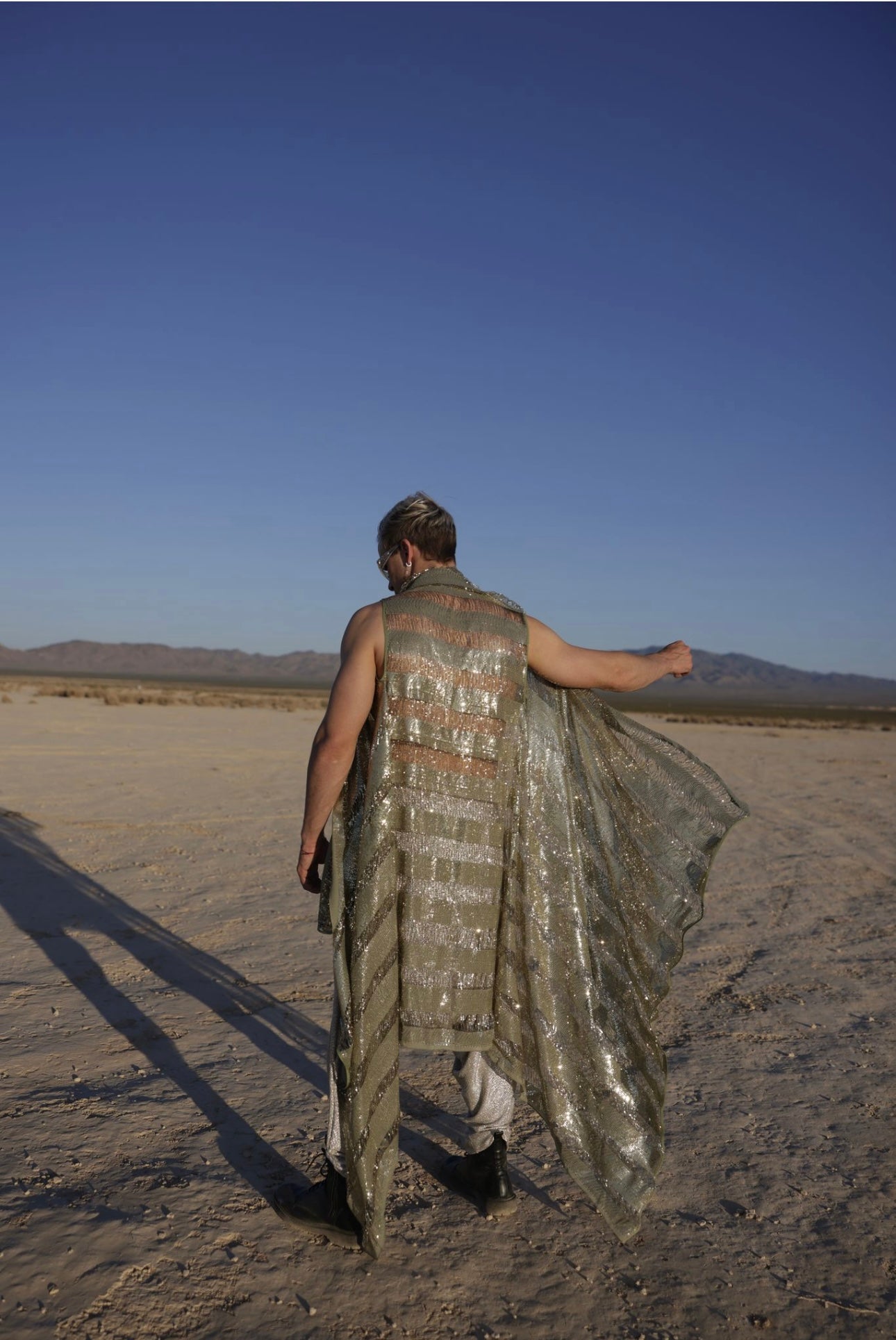 Nomadic Sequin Mirage Cape – Limited Edition in Silver, Khaki, and Bronze