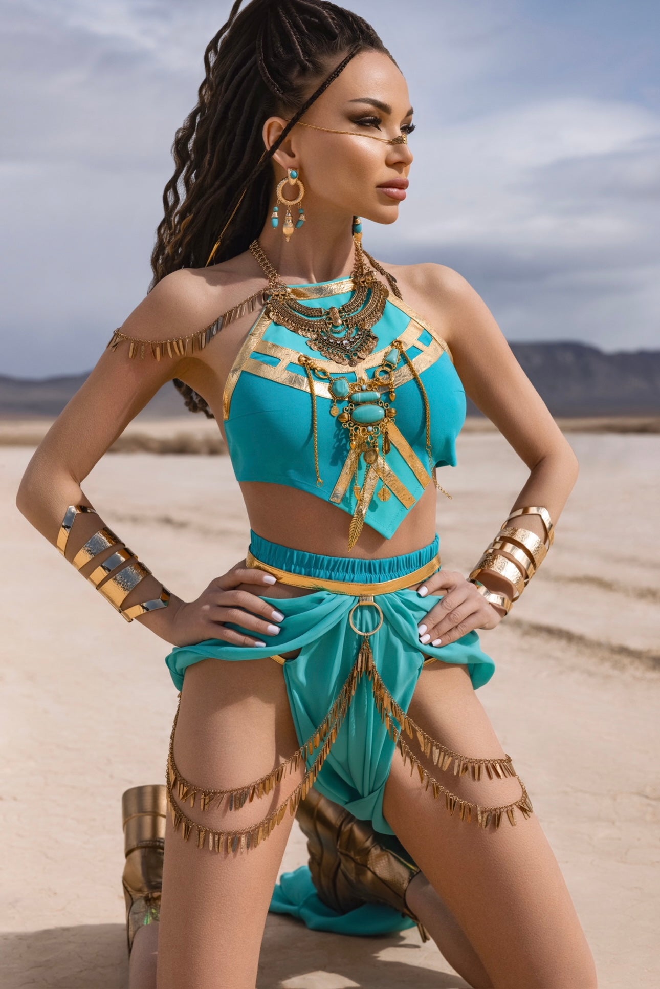 Turquoise & Gold Goddess Festival Costume – Limited Edition Desert Warrior Set by Zenma