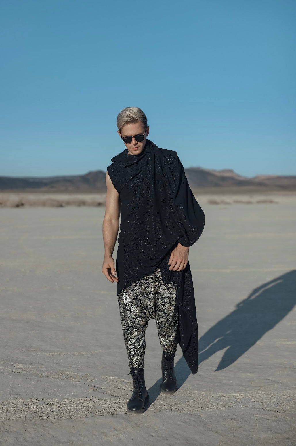 “Shadow Serpent Cape Set” – Hooded Drape & Snakeskin Pants for Men