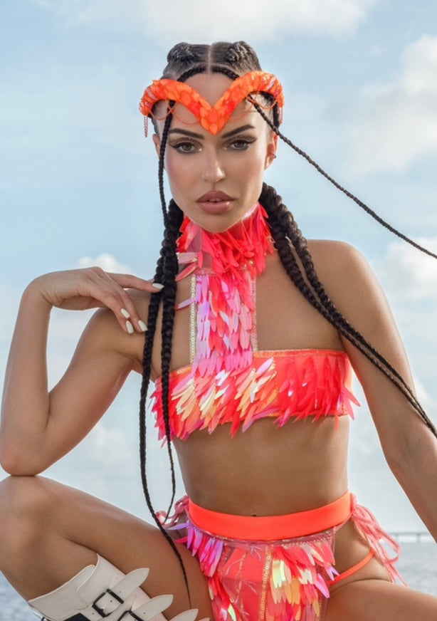 Neon orange V crown handmade