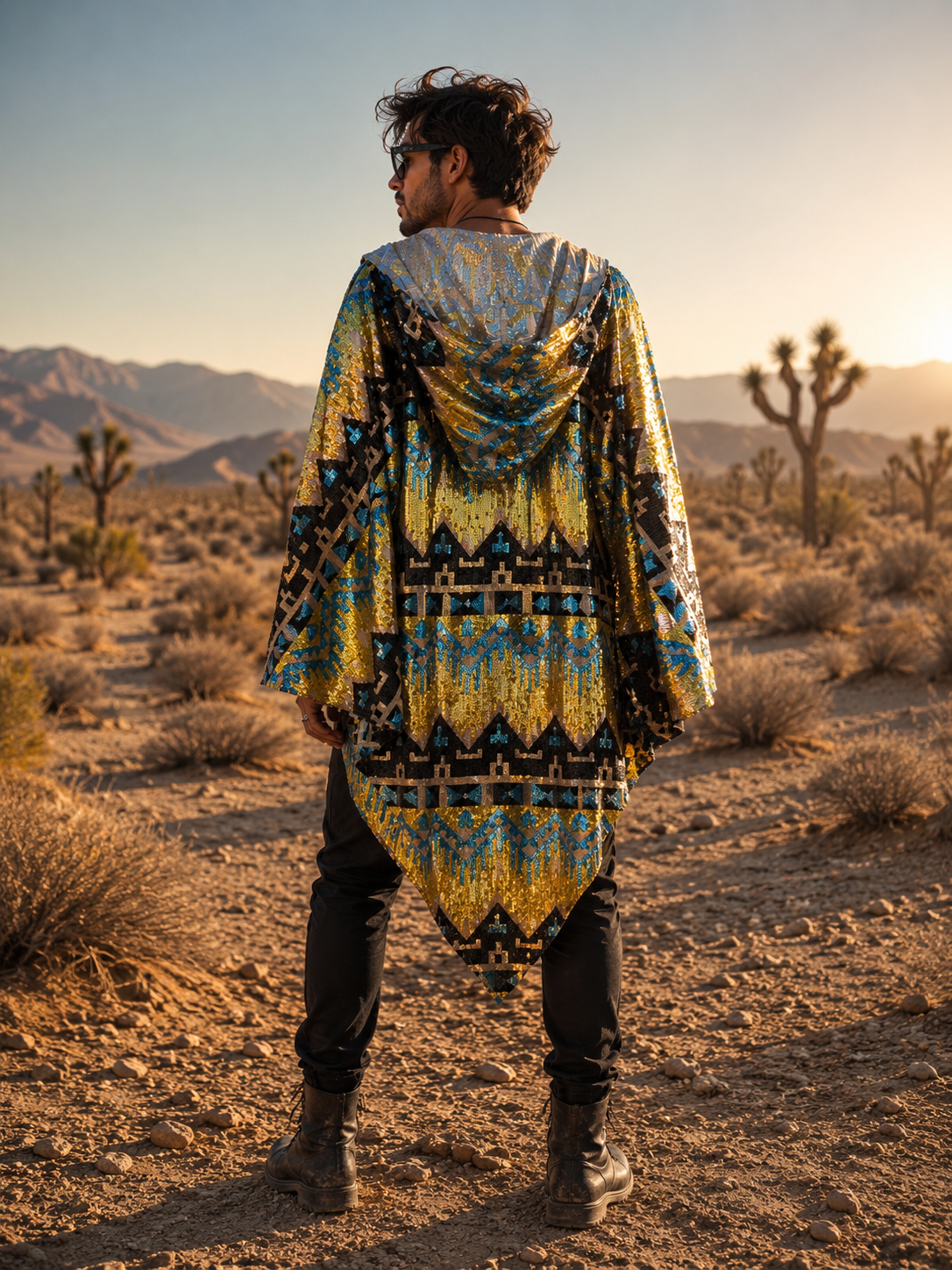 Men’s Festival Hooded Kimono Robe – Boho Desert Burn Cardigan | Burning Man Cloak | 3 Colors