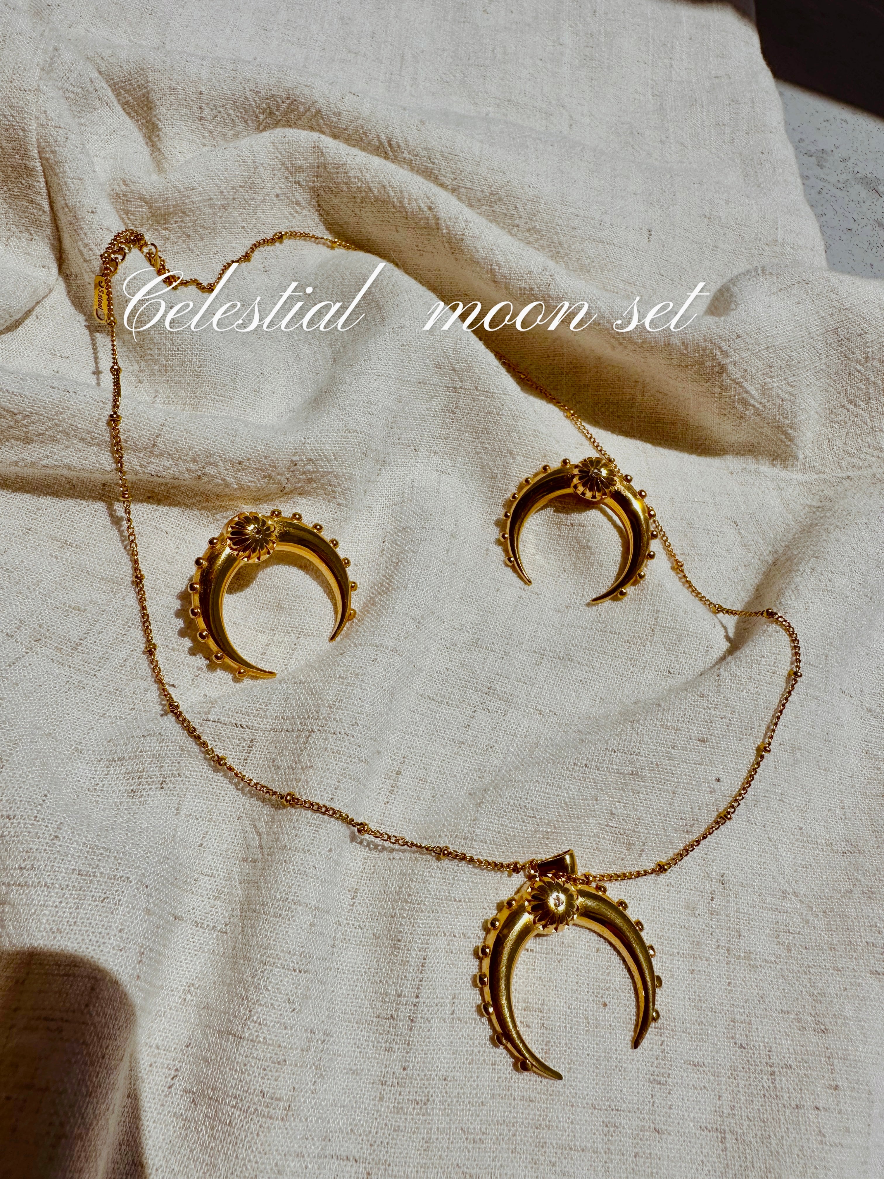 Golden Crescent Set – Moon Earrings & Necklace