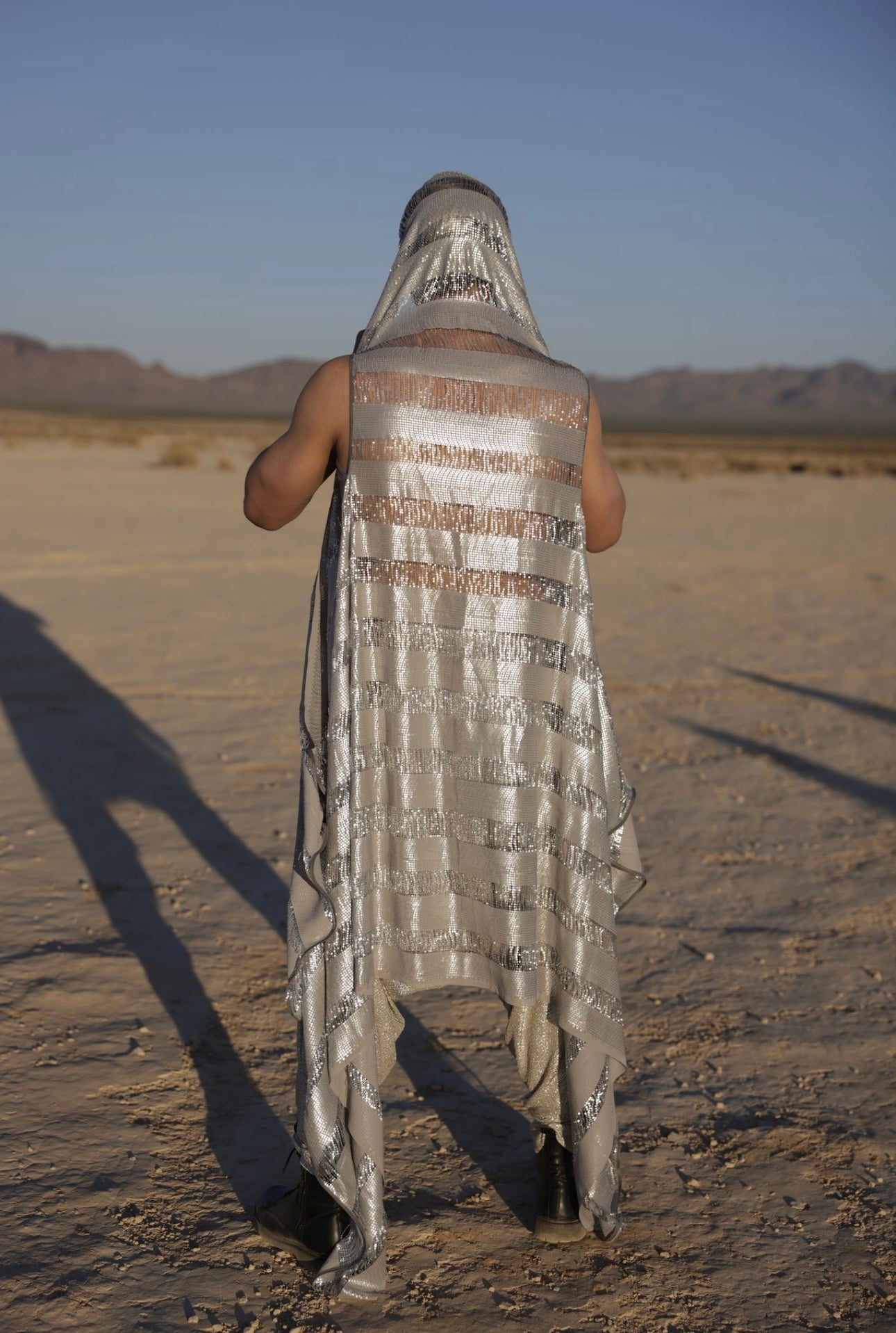 Nomadic Sequin Mirage Cape – Limited Edition in Silver, Khaki, and Bronze