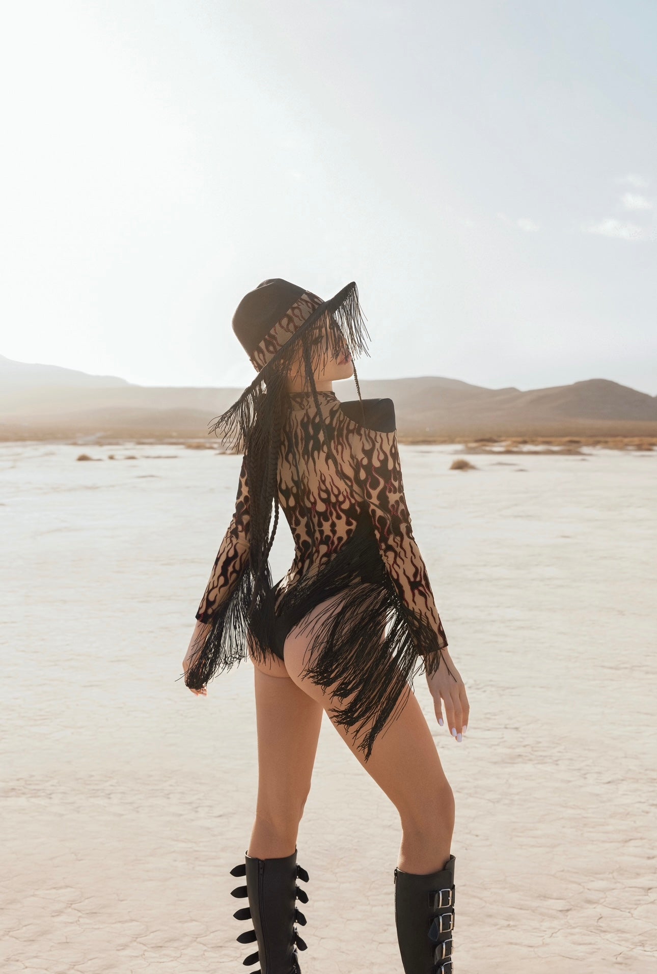 Flame Mesh Tassel Bodysuit