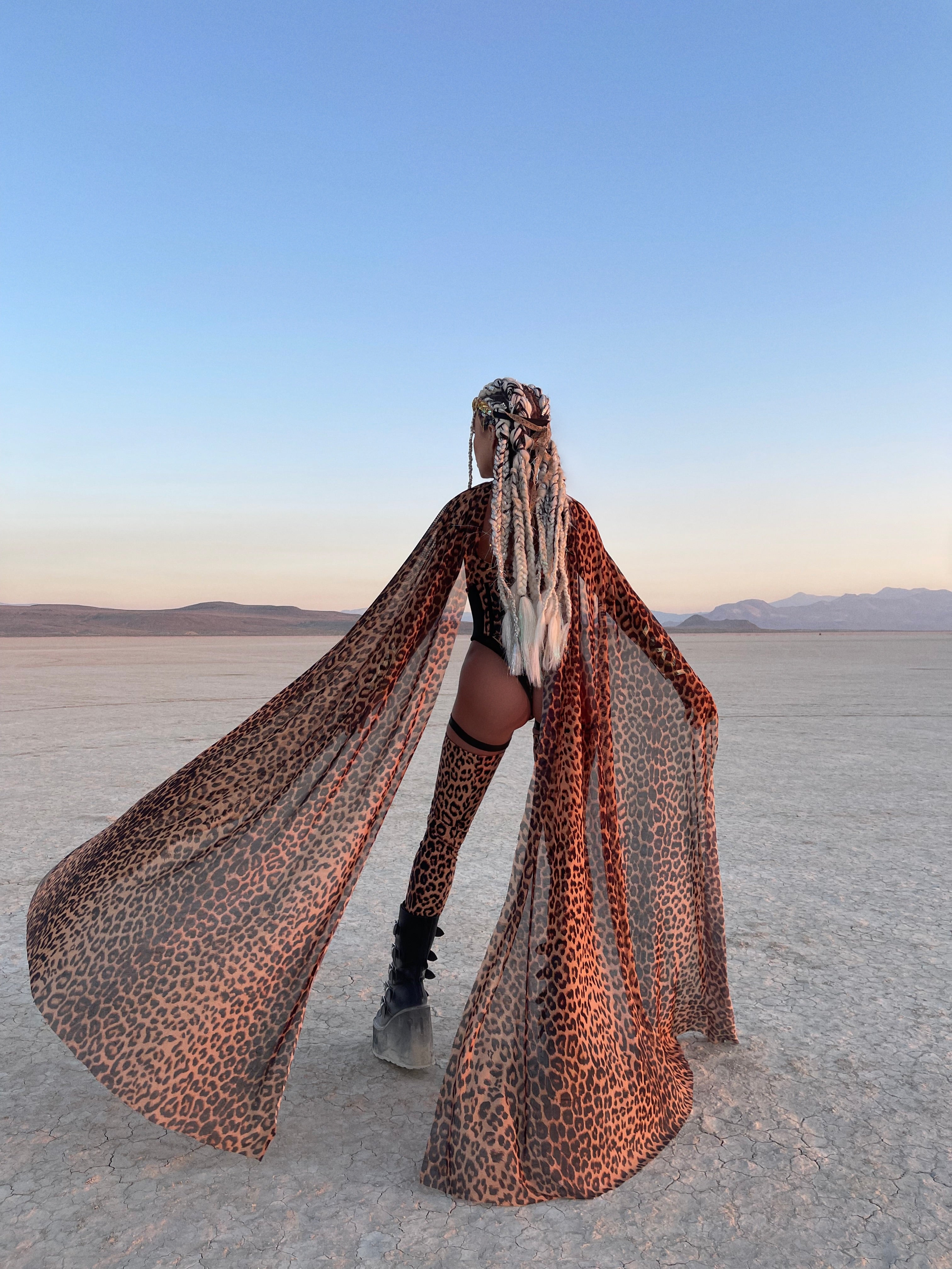 Leopard Print Festival Bodysuit with Flowing Cape PREORDER