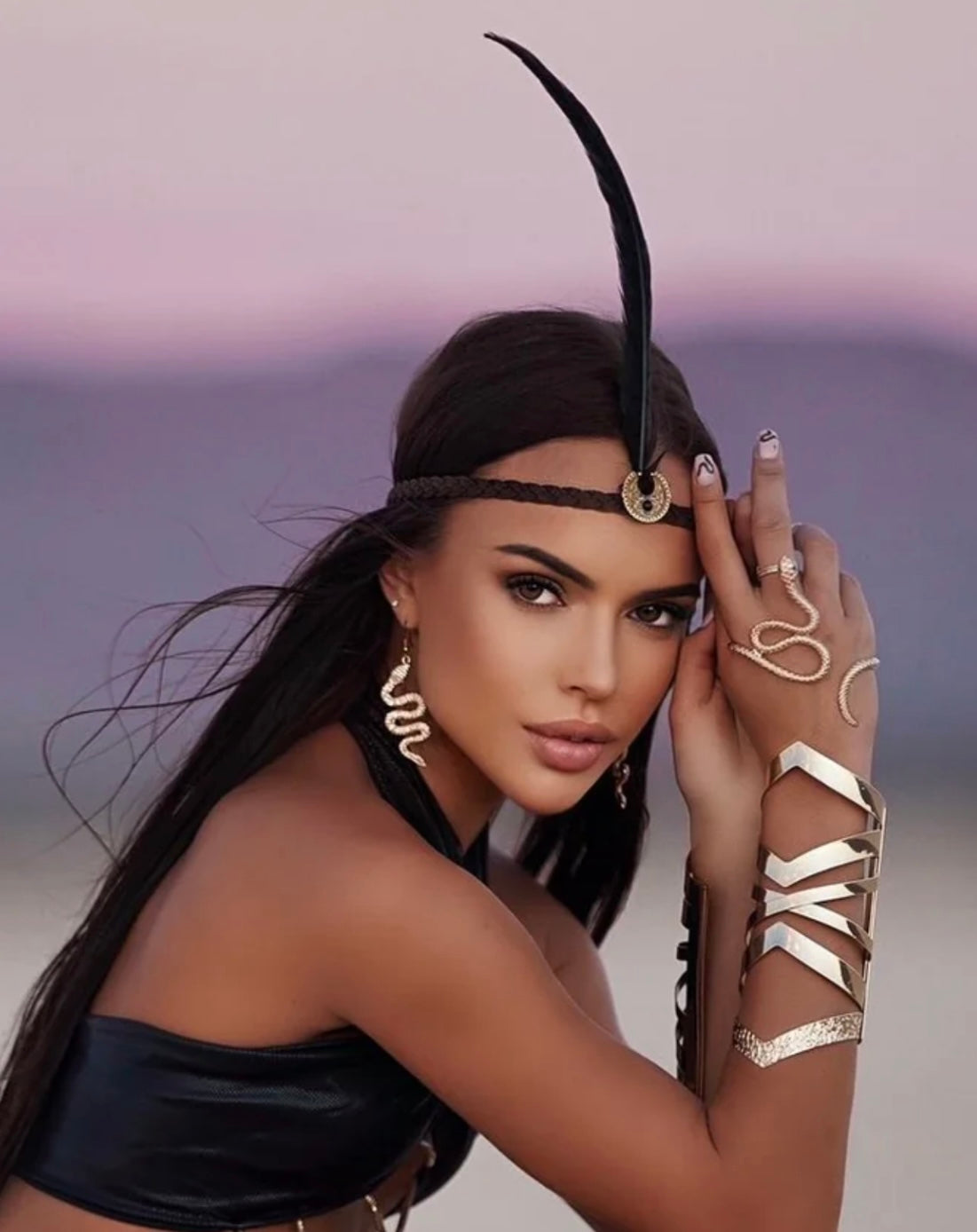 Black feather headwear