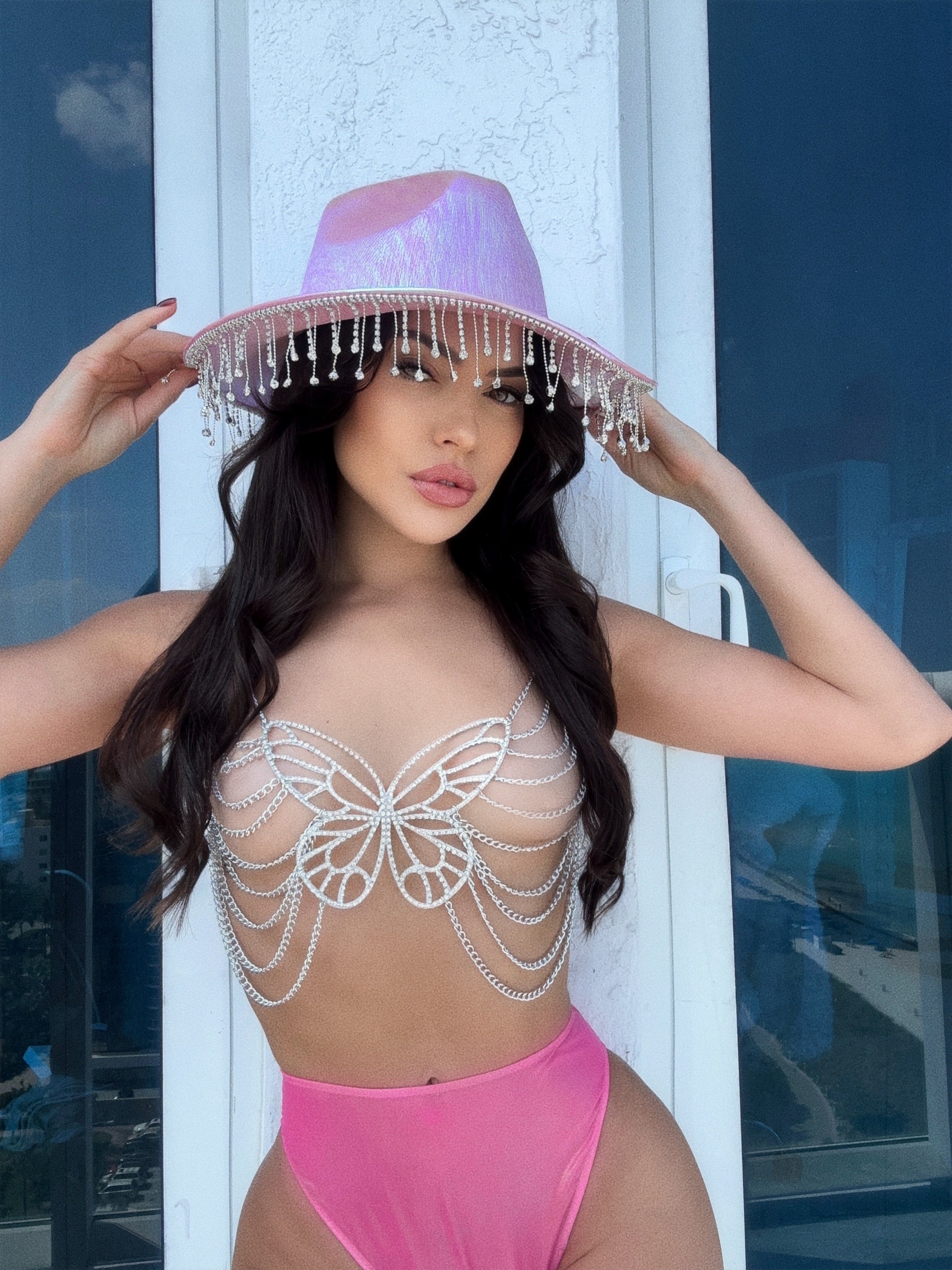 Crystal Butterfly Chain Top – Festival Body Jewelry & Statement Rave Bra