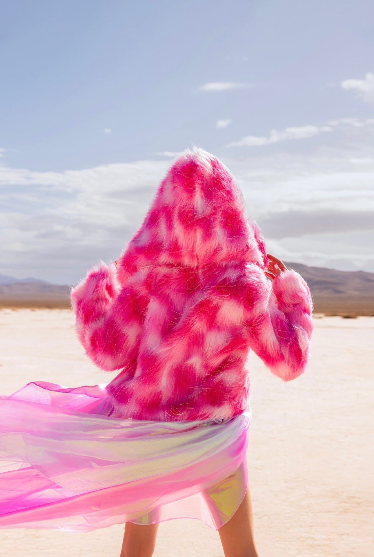 Hot Pink Faux Fur Festival Jacket with Hood – Statement Coat for Raves & Desert Fashion