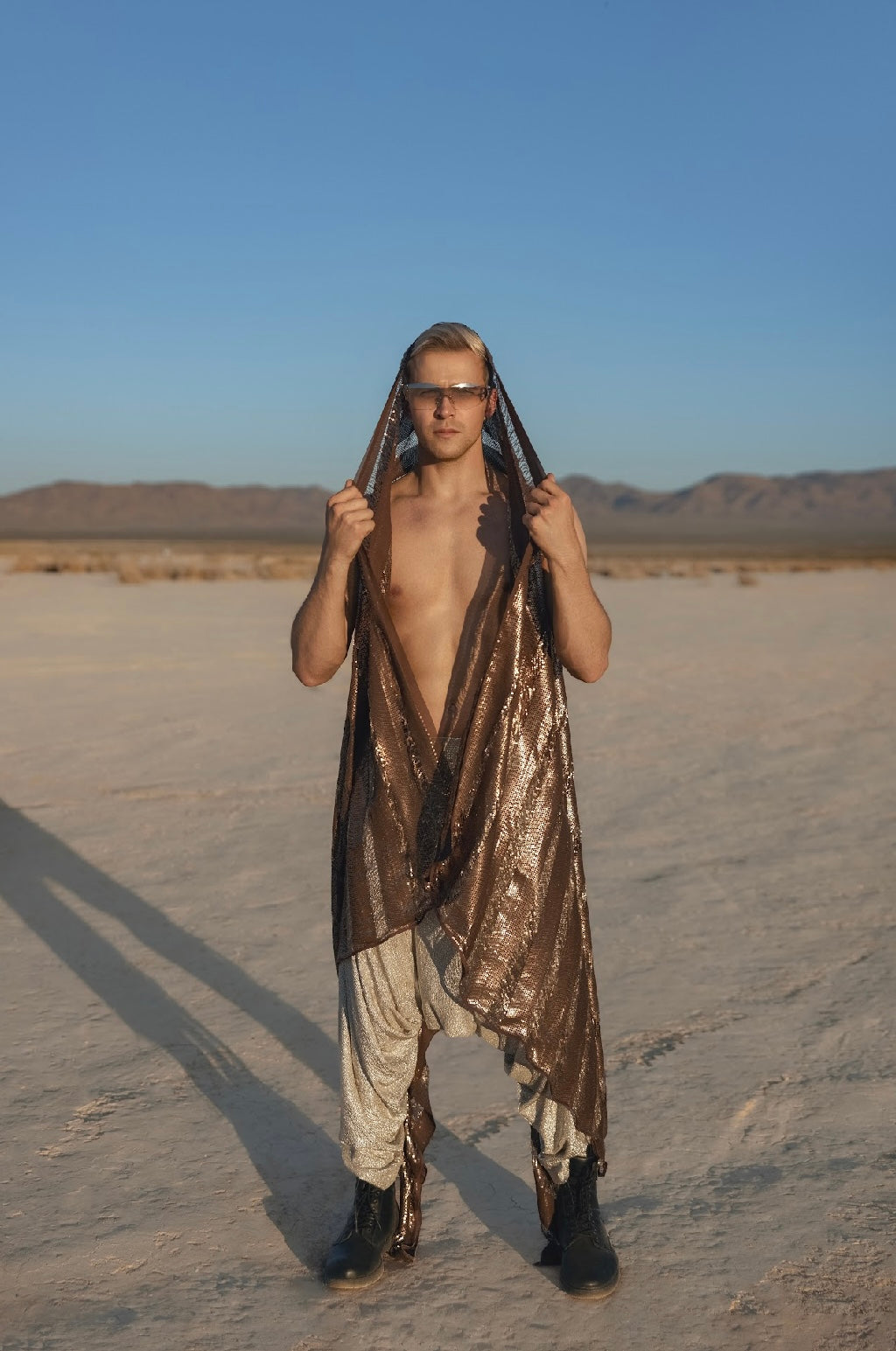 Nomadic Sequin Mirage Cape – Limited Edition in Silver, Khaki, and Bronze