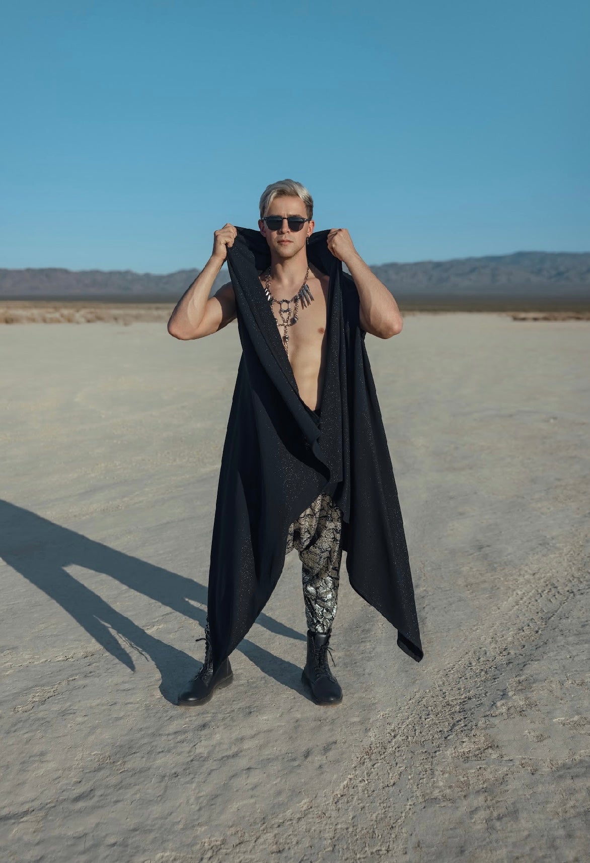 “Shadow Serpent Cape Set” – Hooded Drape & Snakeskin Pants for Men