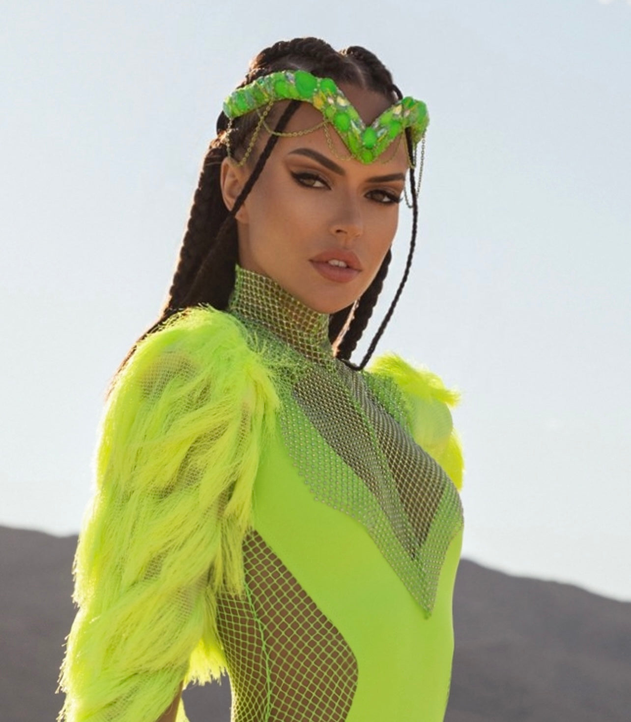 Neon V Crown handmade stones