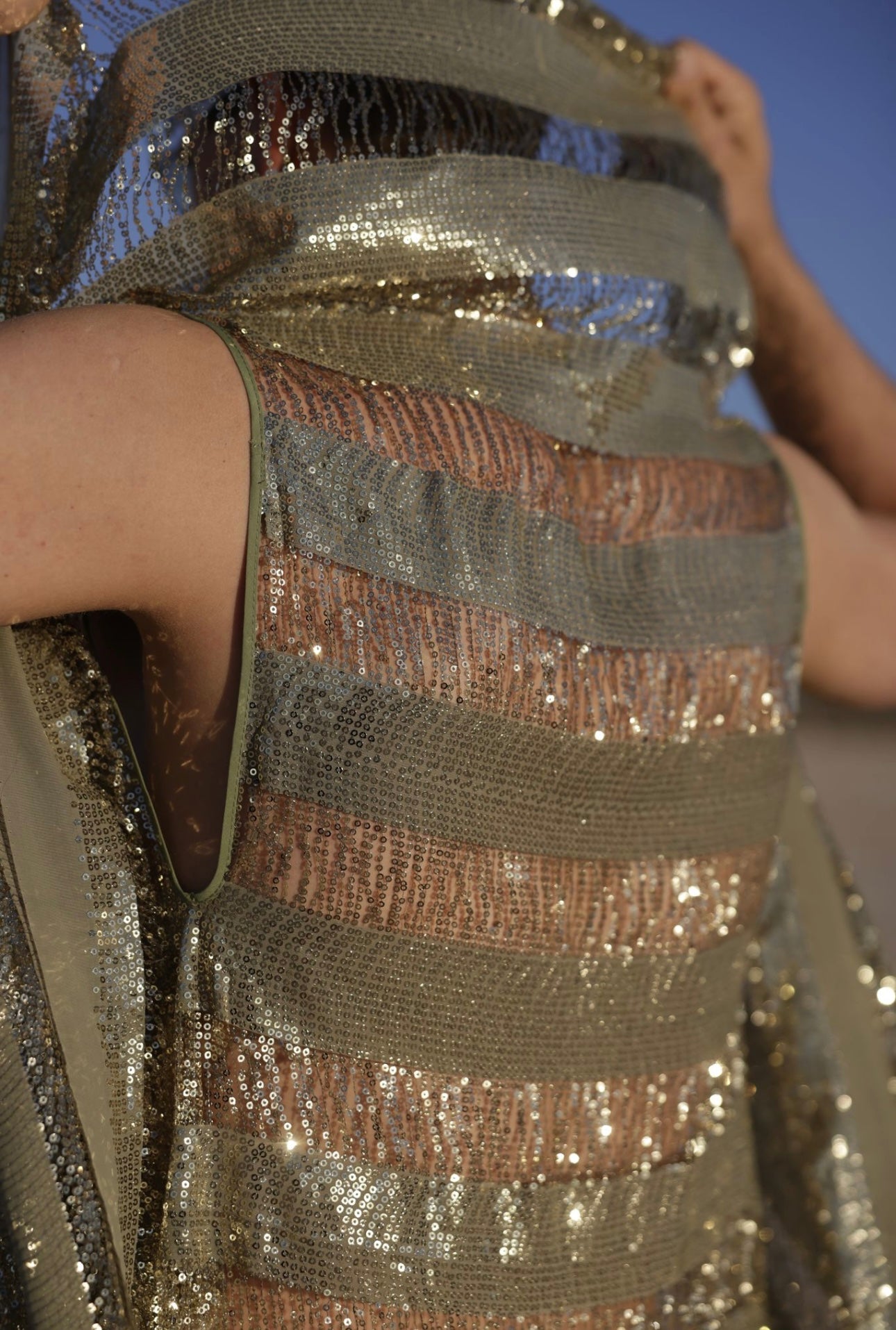Nomadic Sequin Mirage Cape – Limited Edition in Silver, Khaki, and Bronze