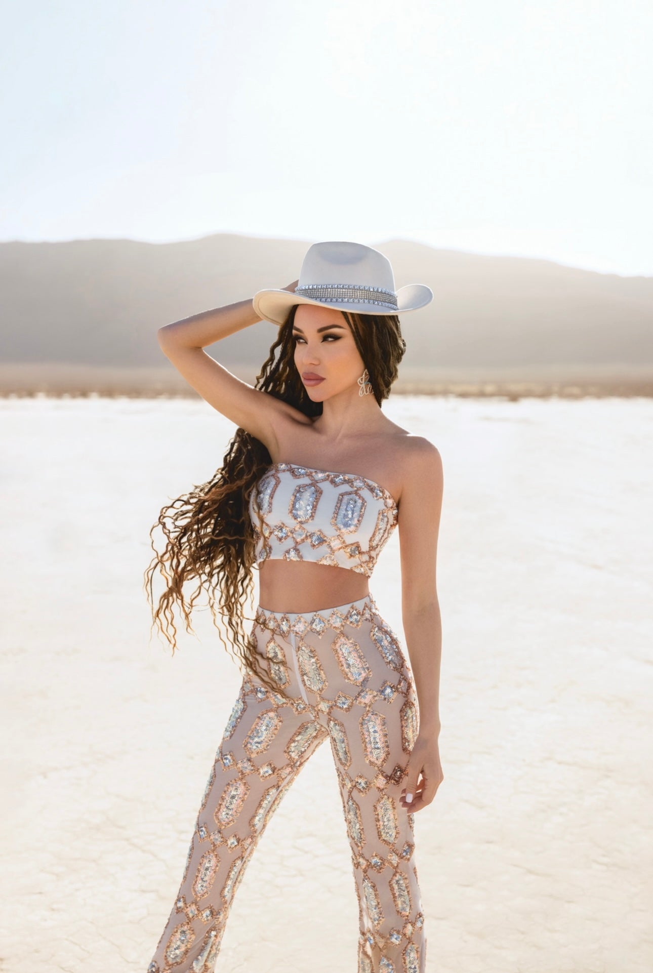 Divine Mirage Set – Crystal Embellished Top & Pants (Lavender Light or Celestial Pearl)