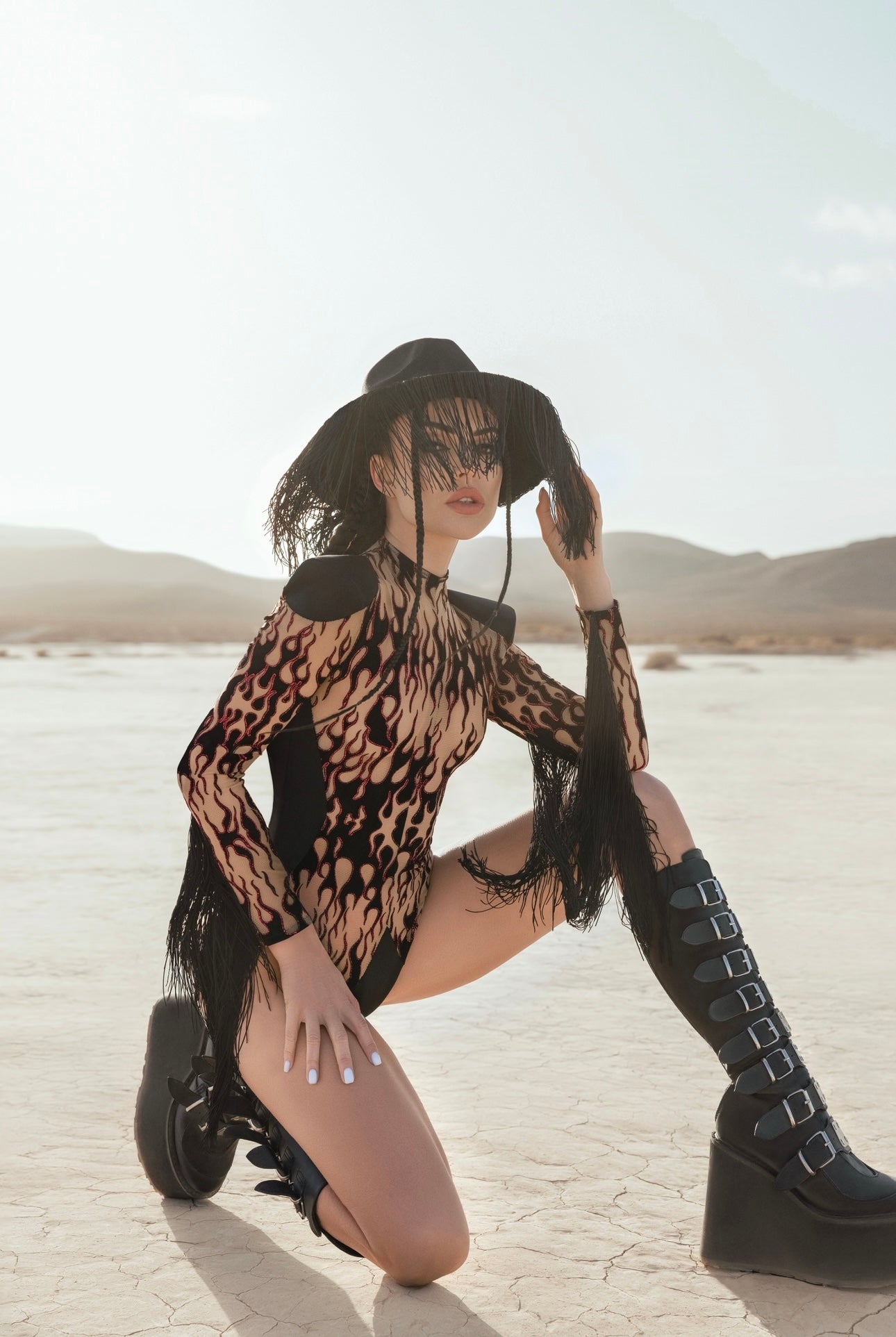 Flame Mesh Tassel Bodysuit