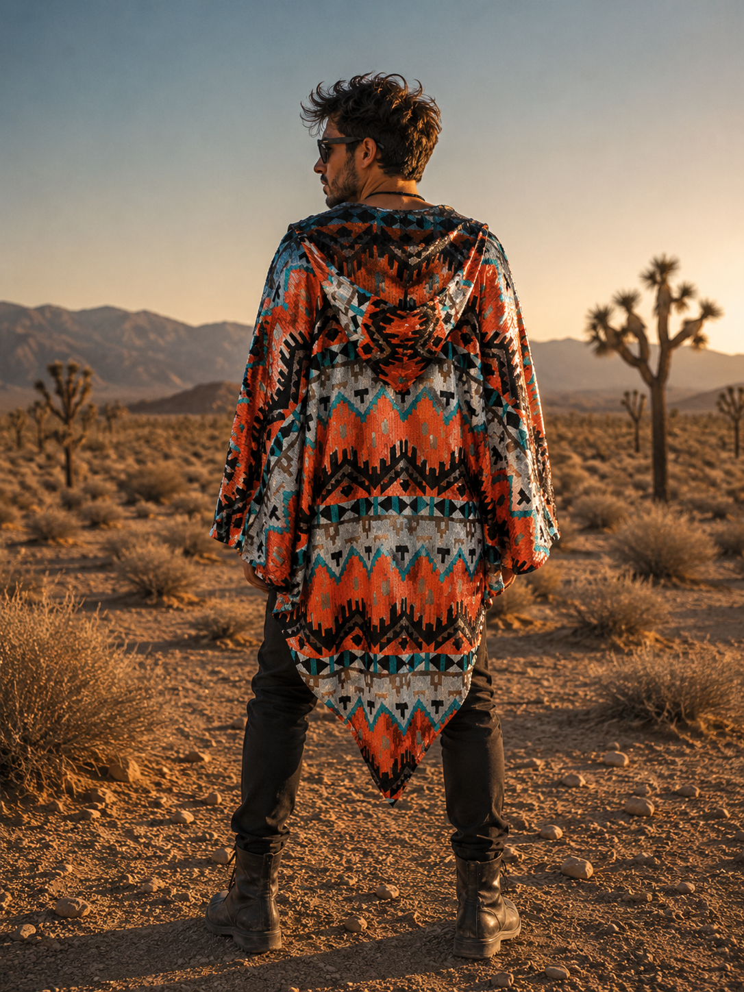 Men’s Festival Hooded Kimono Robe – Boho Desert Burn Cardigan | Burning Man Cloak | 3 Colors