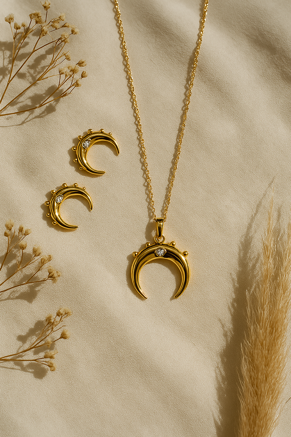 Golden Crescent Set – Moon Earrings & Necklace