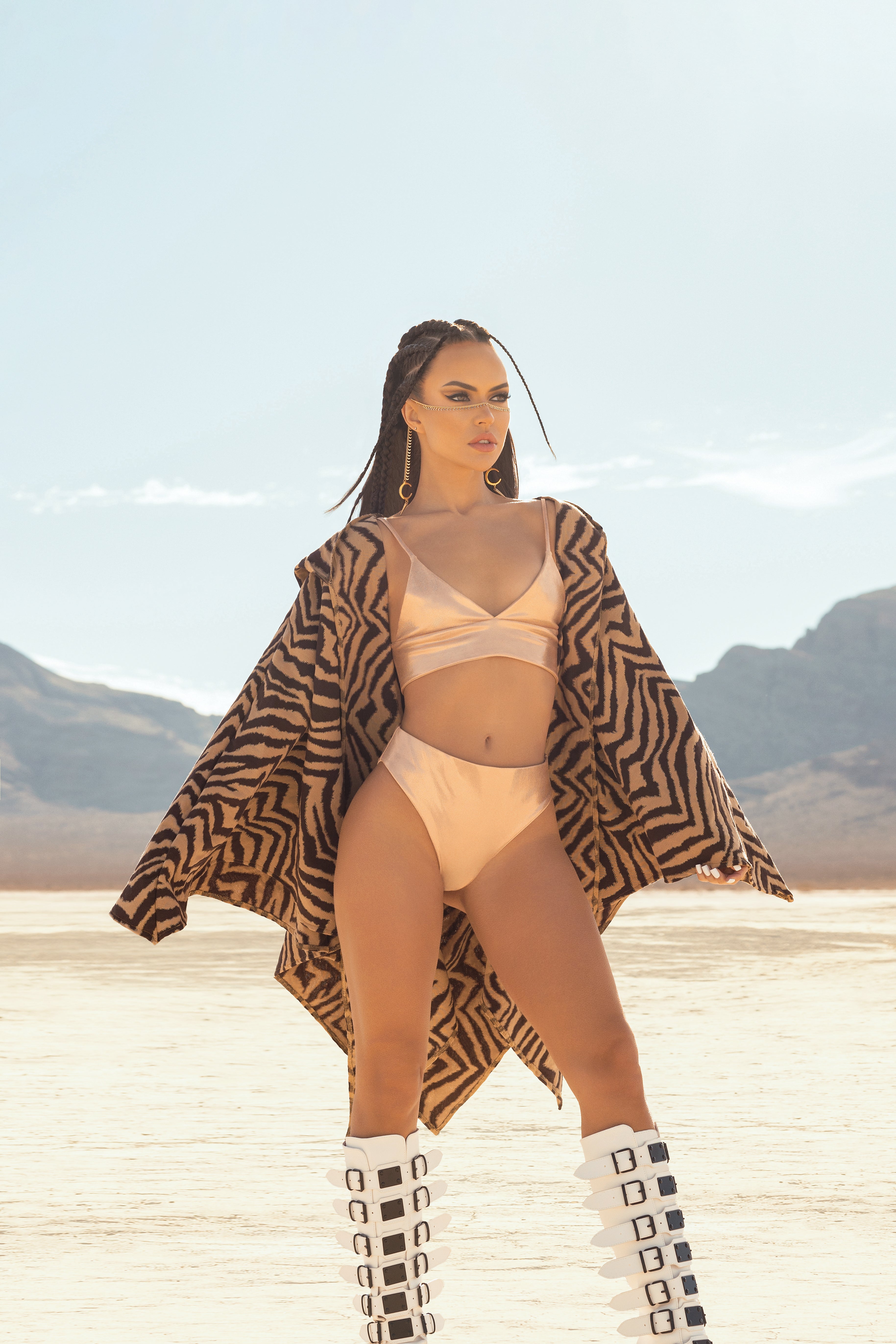 Zebra Hooded Kimono - Handmade Festival Wear