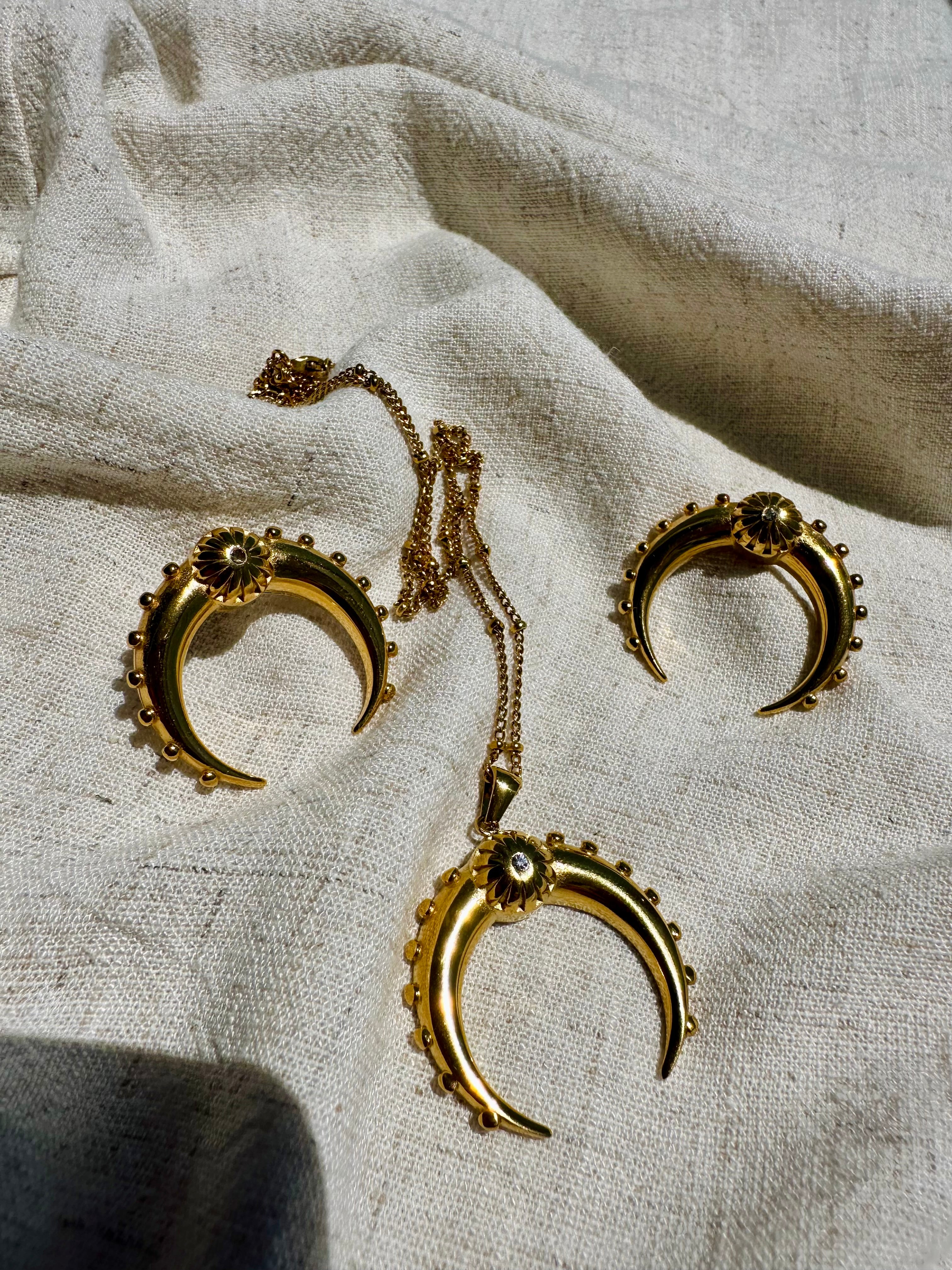 Golden Crescent Set – Moon Earrings & Necklace