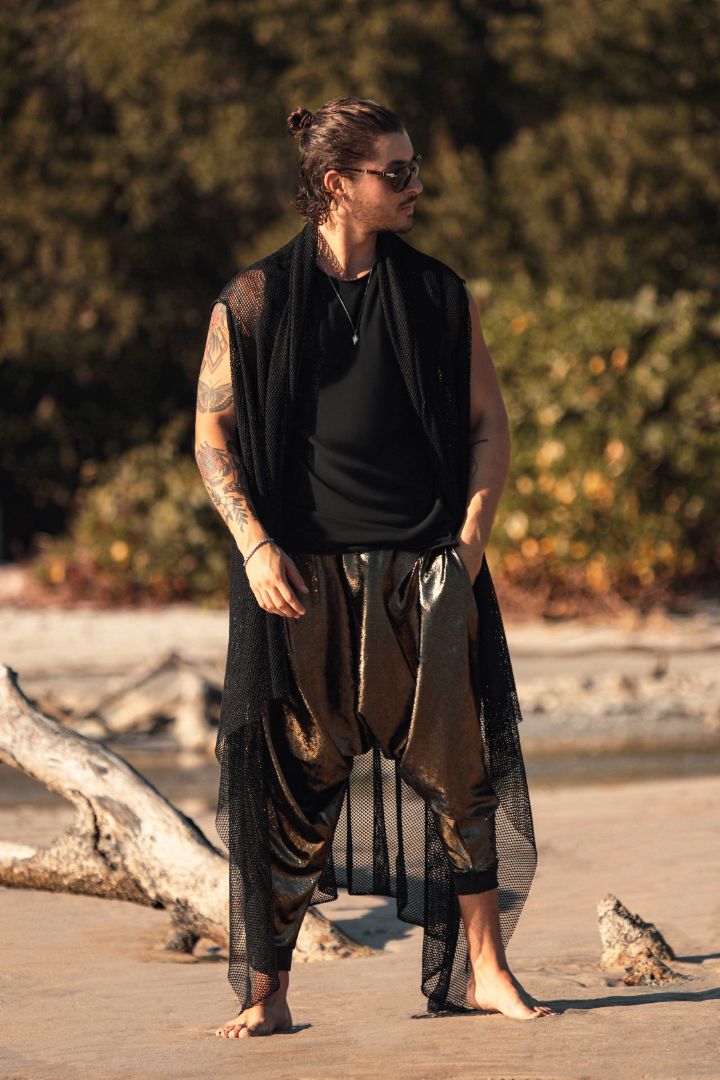 Men’s Gold Black Velvet Harem Pants