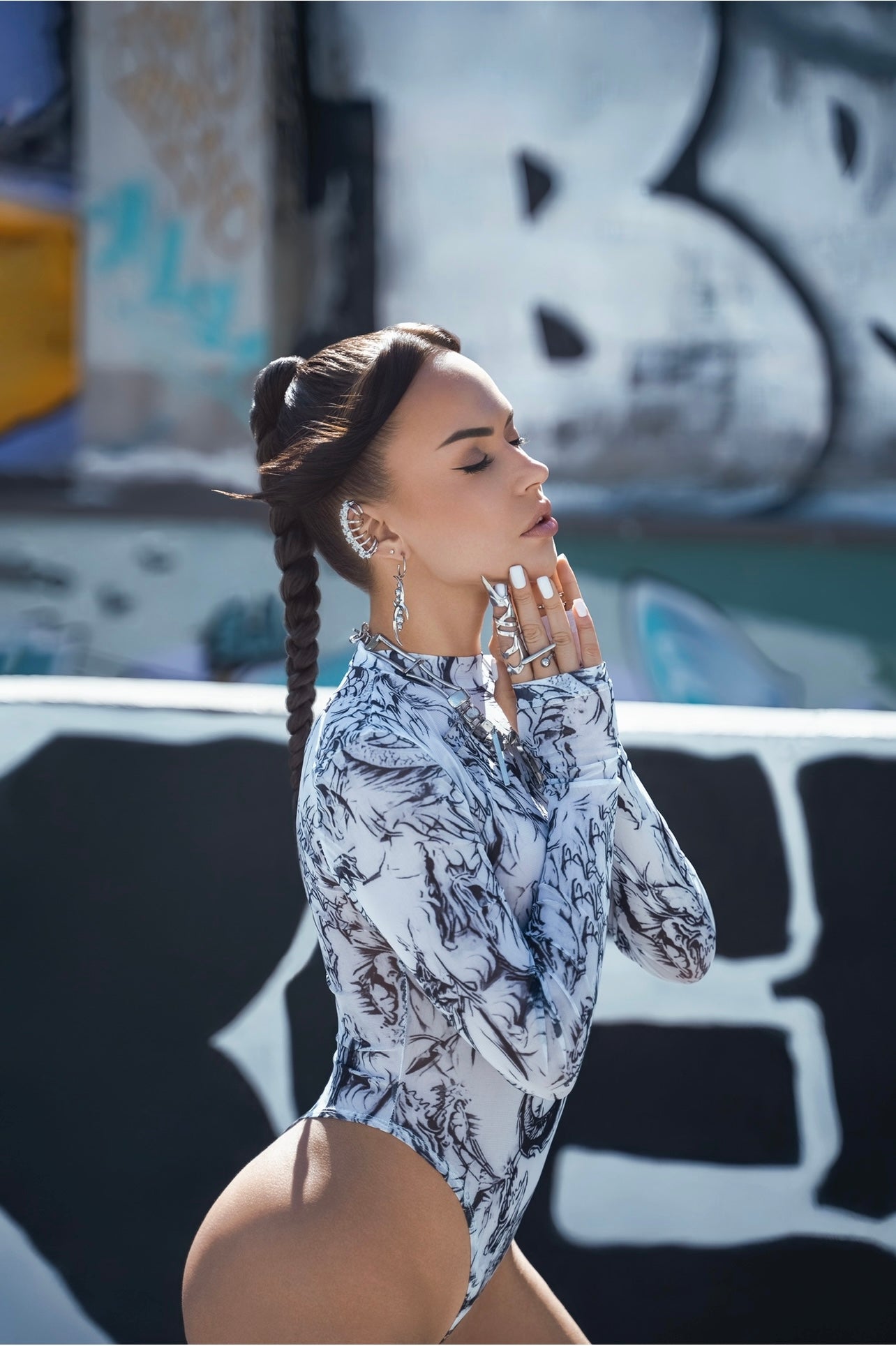 Dragon Print High-Cut Long Sleeve Bodysuit – Edgy Streetwear preorder