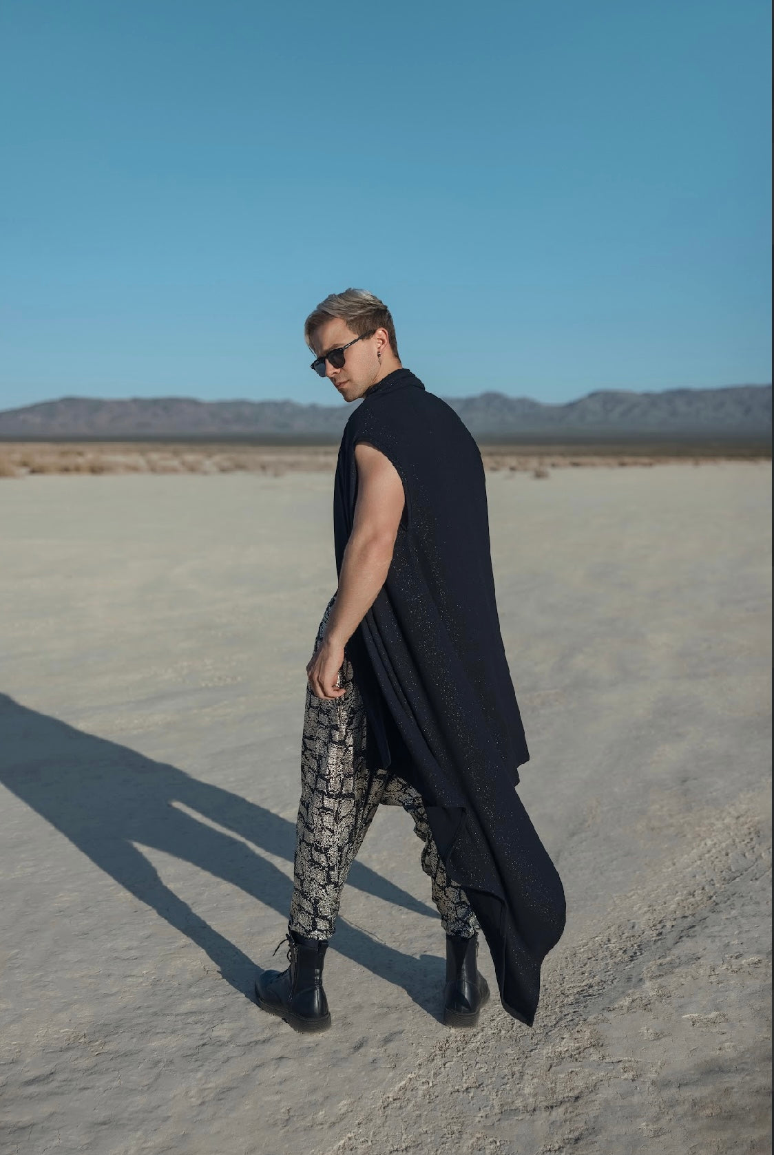 “Shadow Serpent Cape Set” – Hooded Drape & Snakeskin Pants for Men