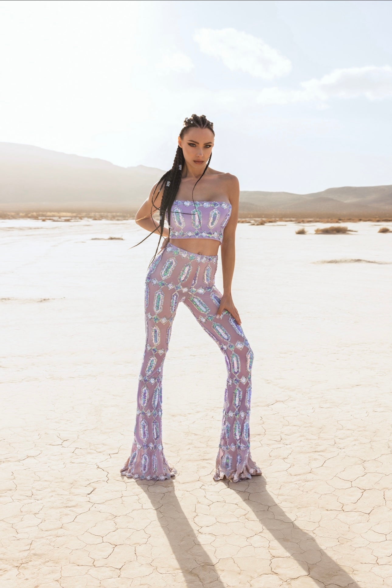 Divine Mirage Set – Crystal Embellished Top & Pants (Lavender Light or Celestial Pearl)