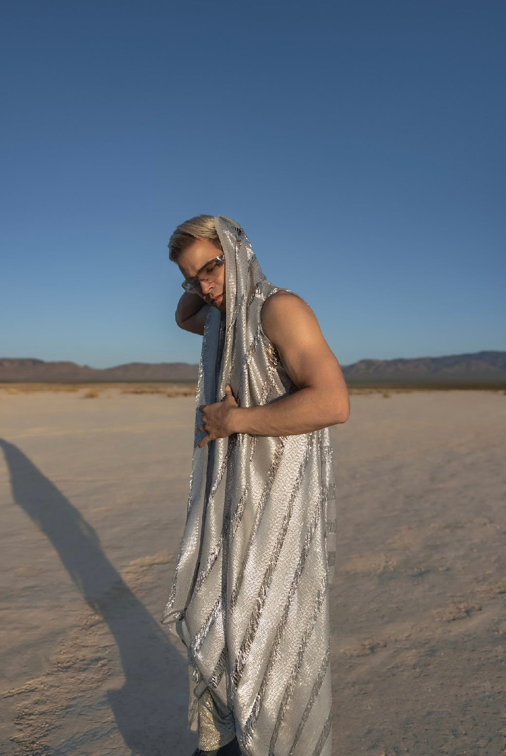 Nomadic Sequin Mirage Cape – Limited Edition in Silver, Khaki, and Bronze