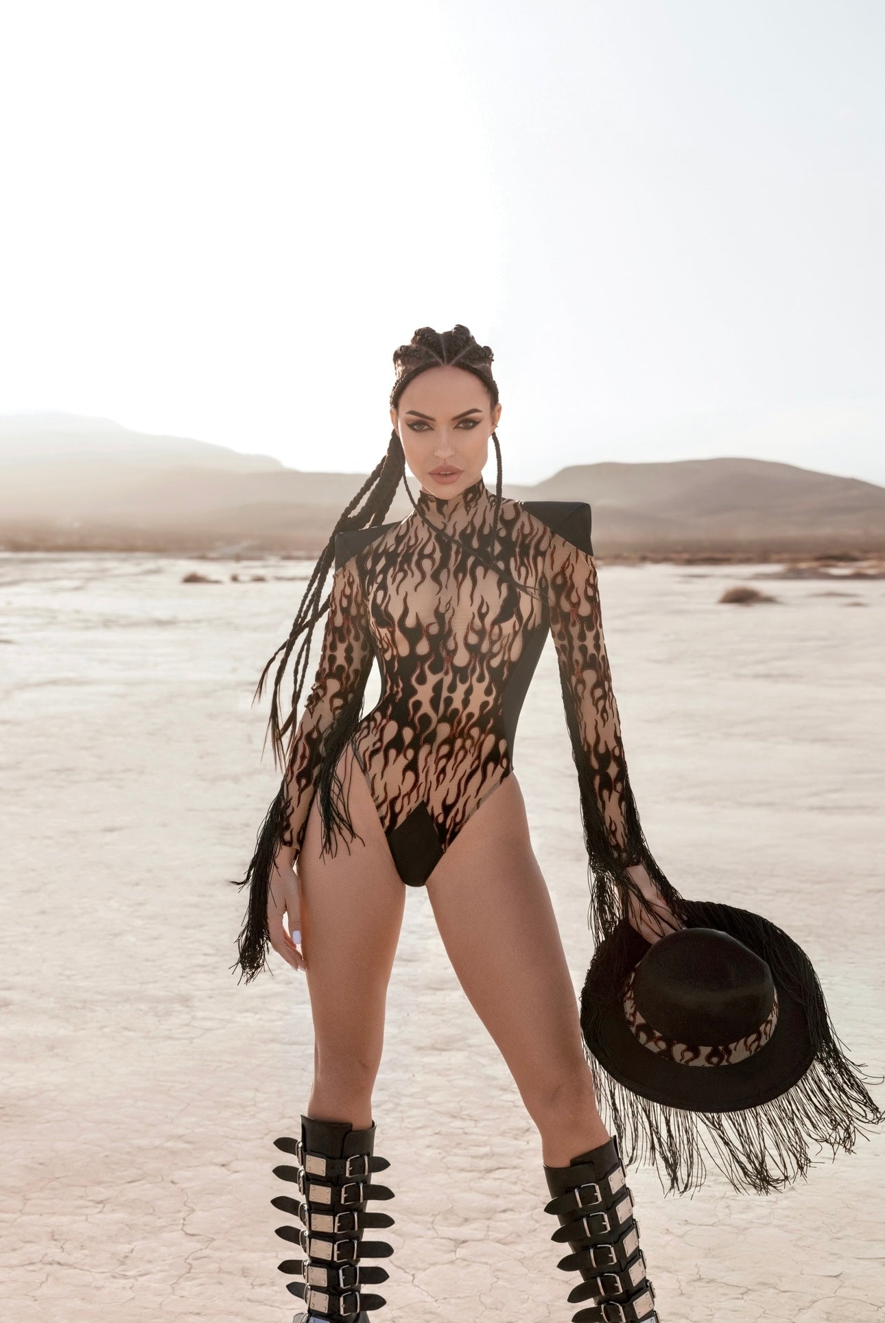 Flame Mesh Tassel Bodysuit