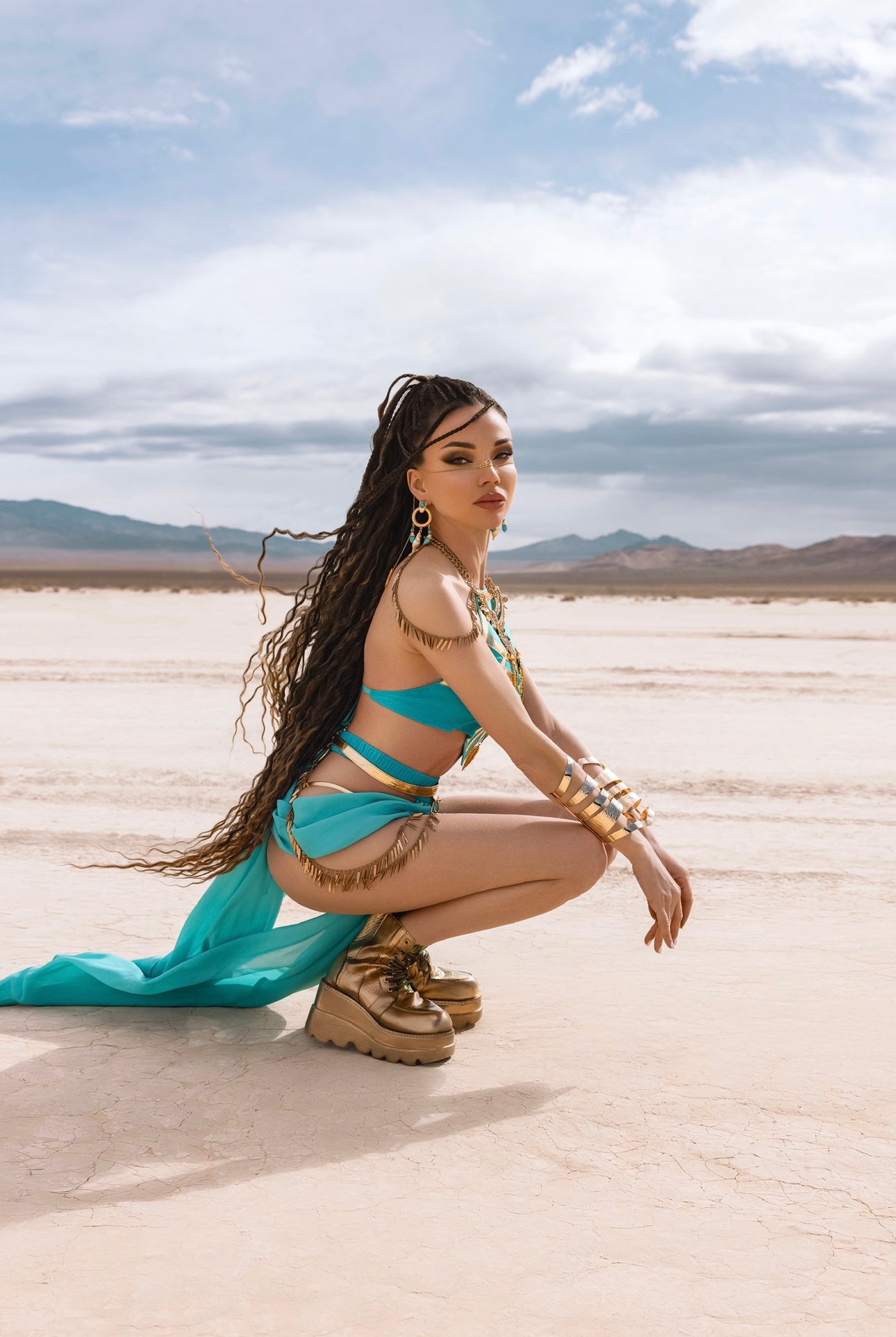 Turquoise & Gold Goddess Festival Costume – Limited Edition Desert Warrior Set by Zenma