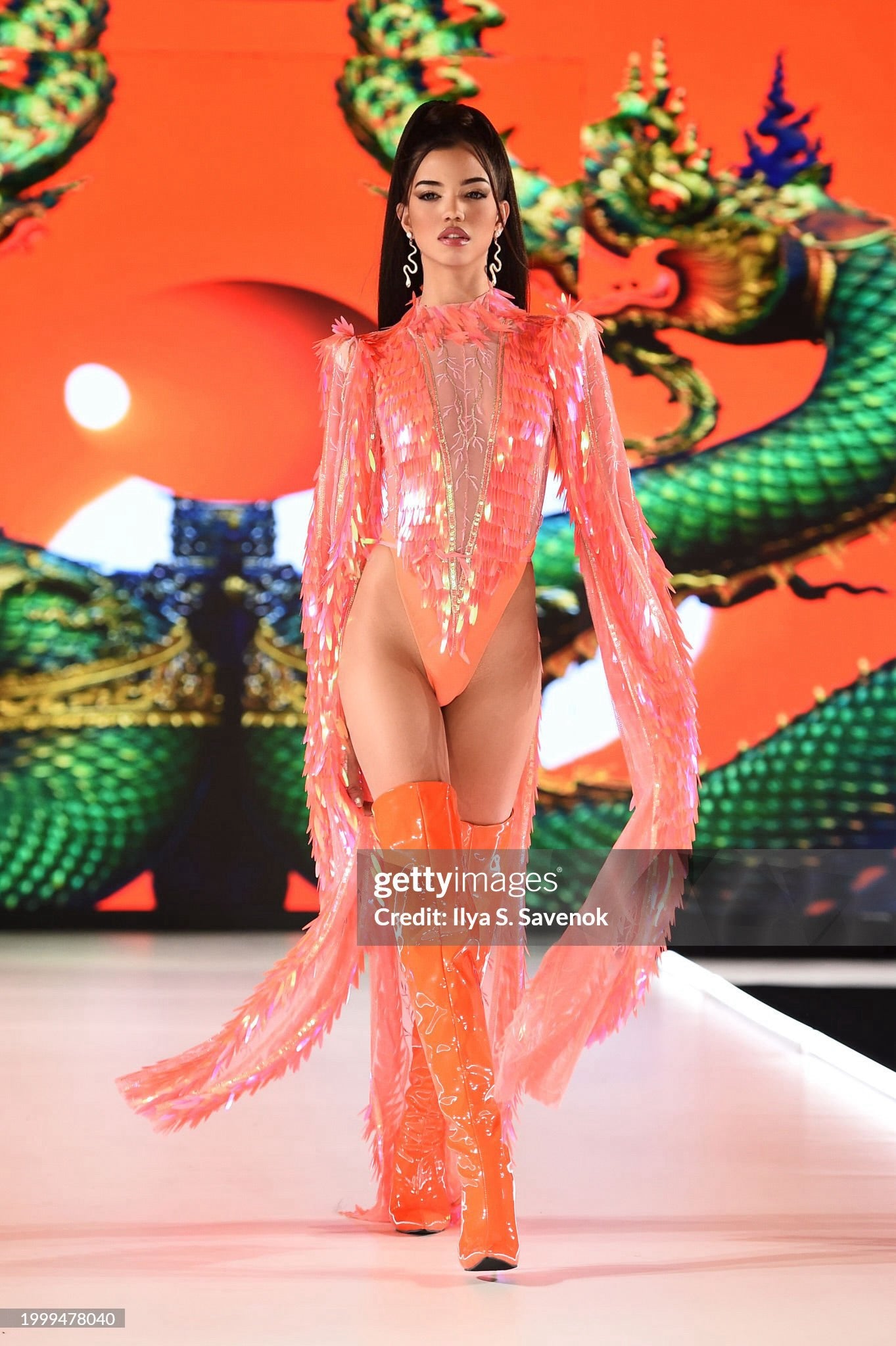 Orange Phoenix bodysuit long sleeve