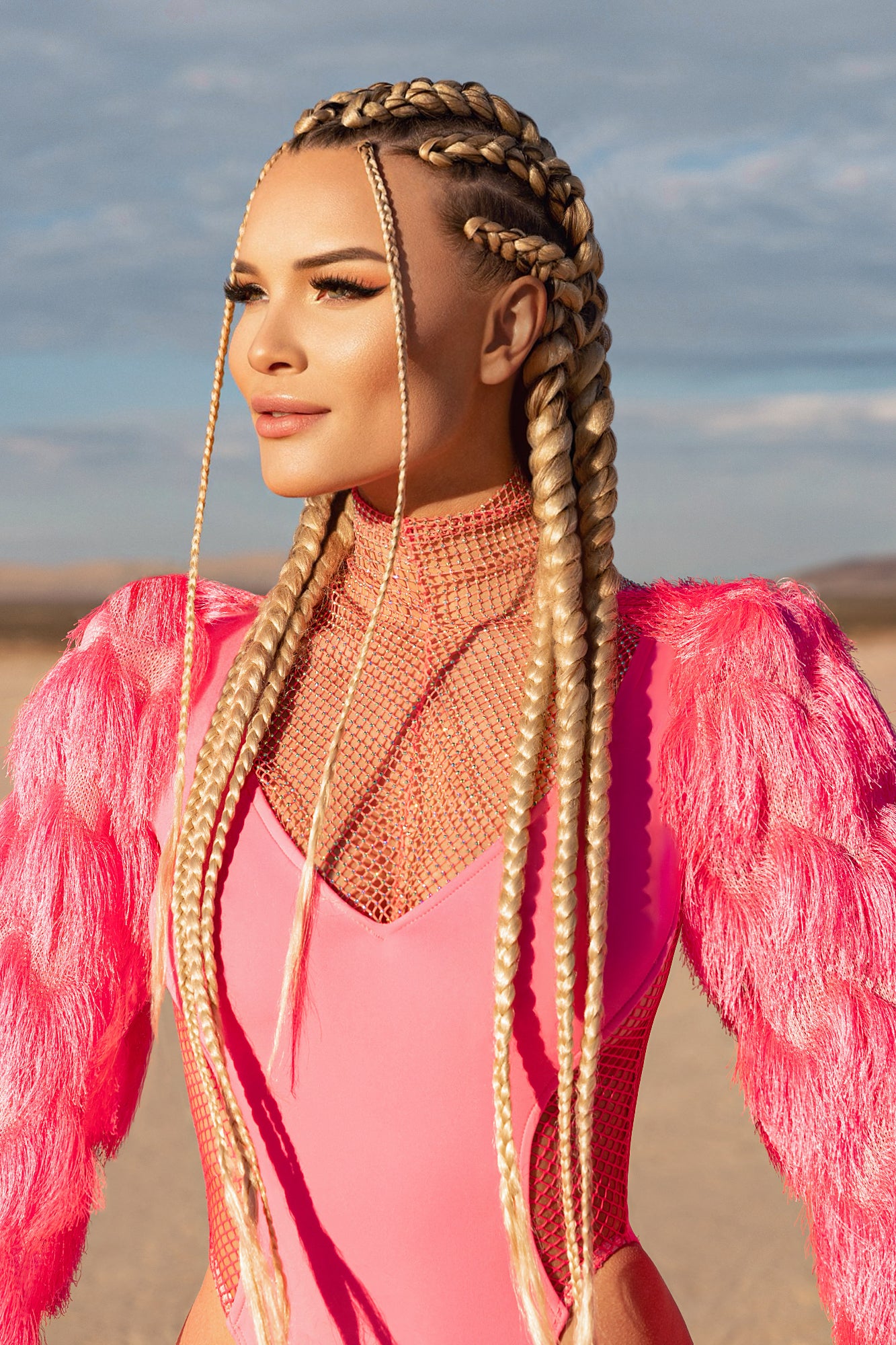 Neon Pink rhinestones Sleeves Bodysuit