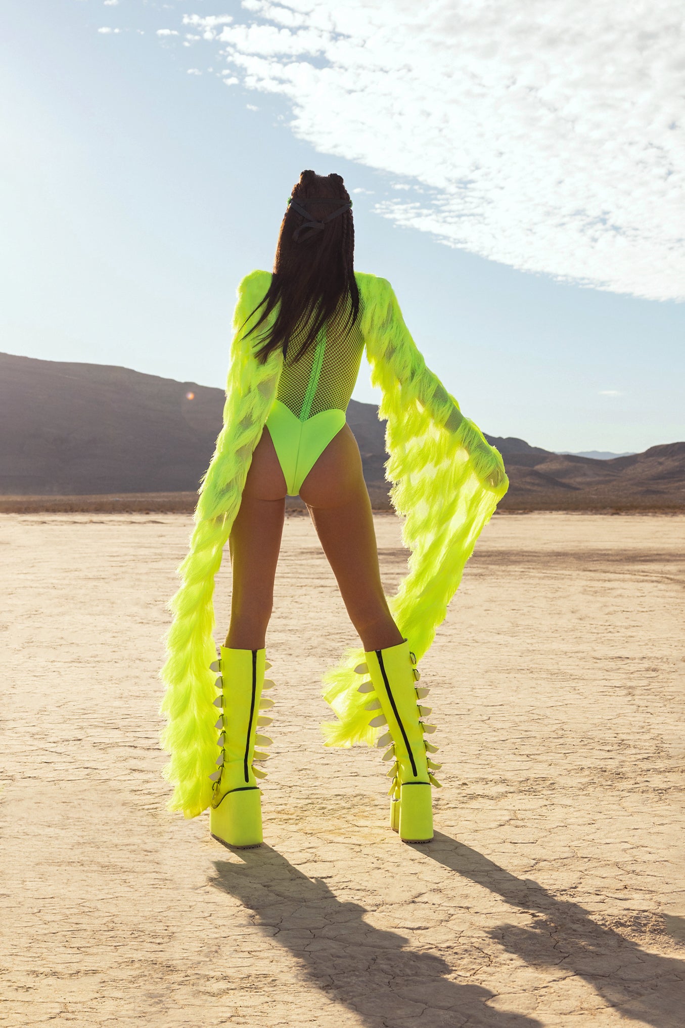Neon green rhinestone tassel bodysuit