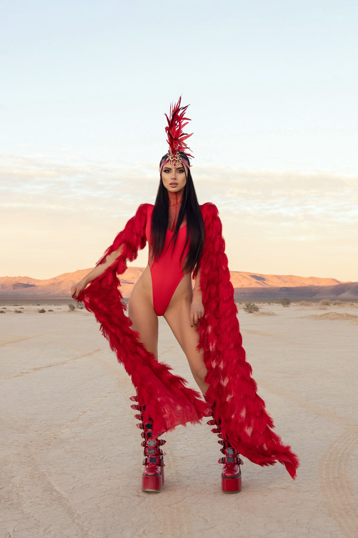 Red rhinestone tassel bodysuit