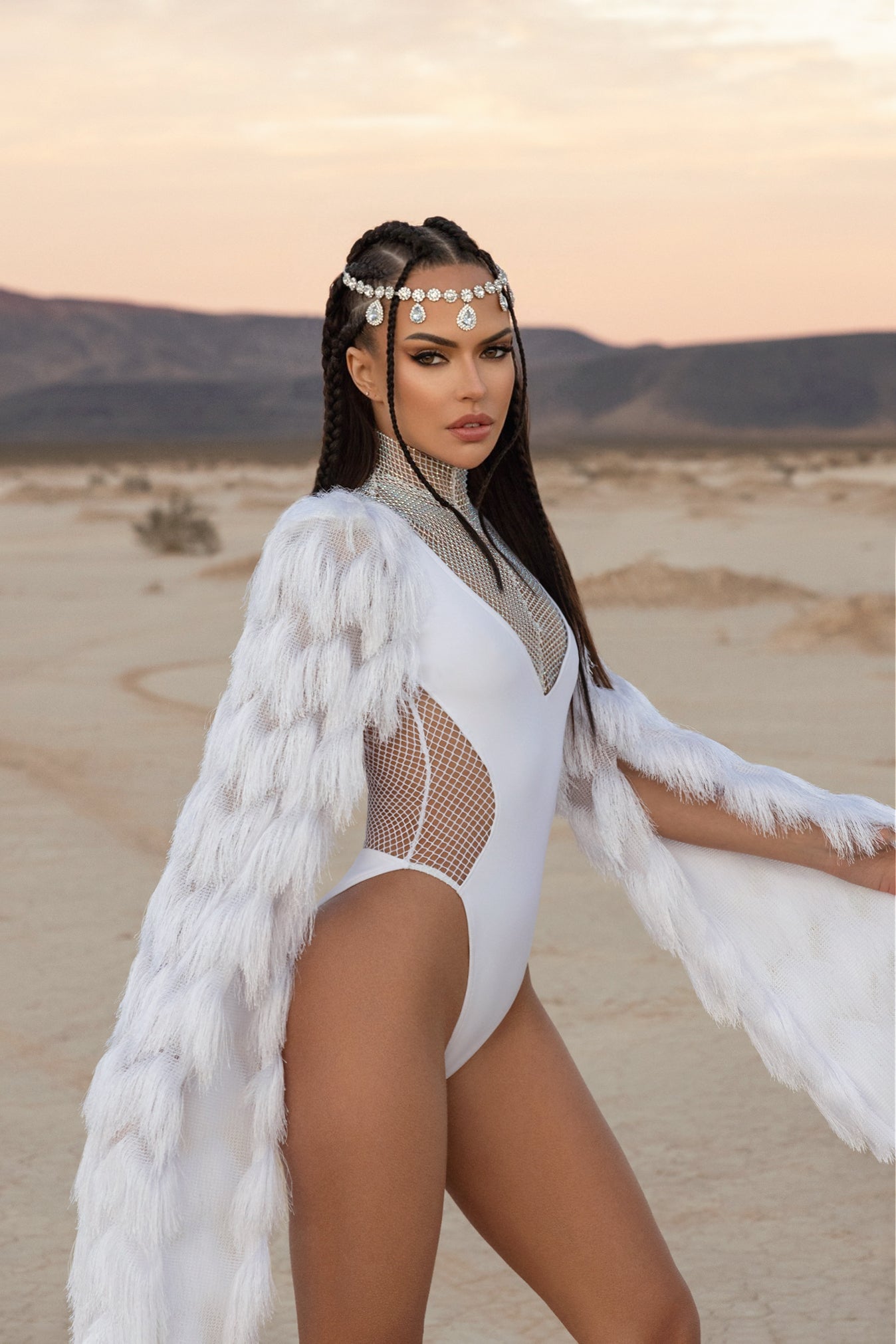White rhinestone tassel bodysuit