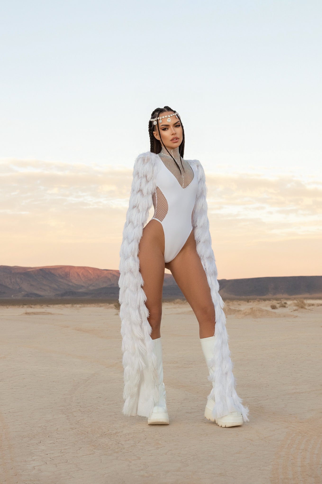 White rhinestone tassel bodysuit
