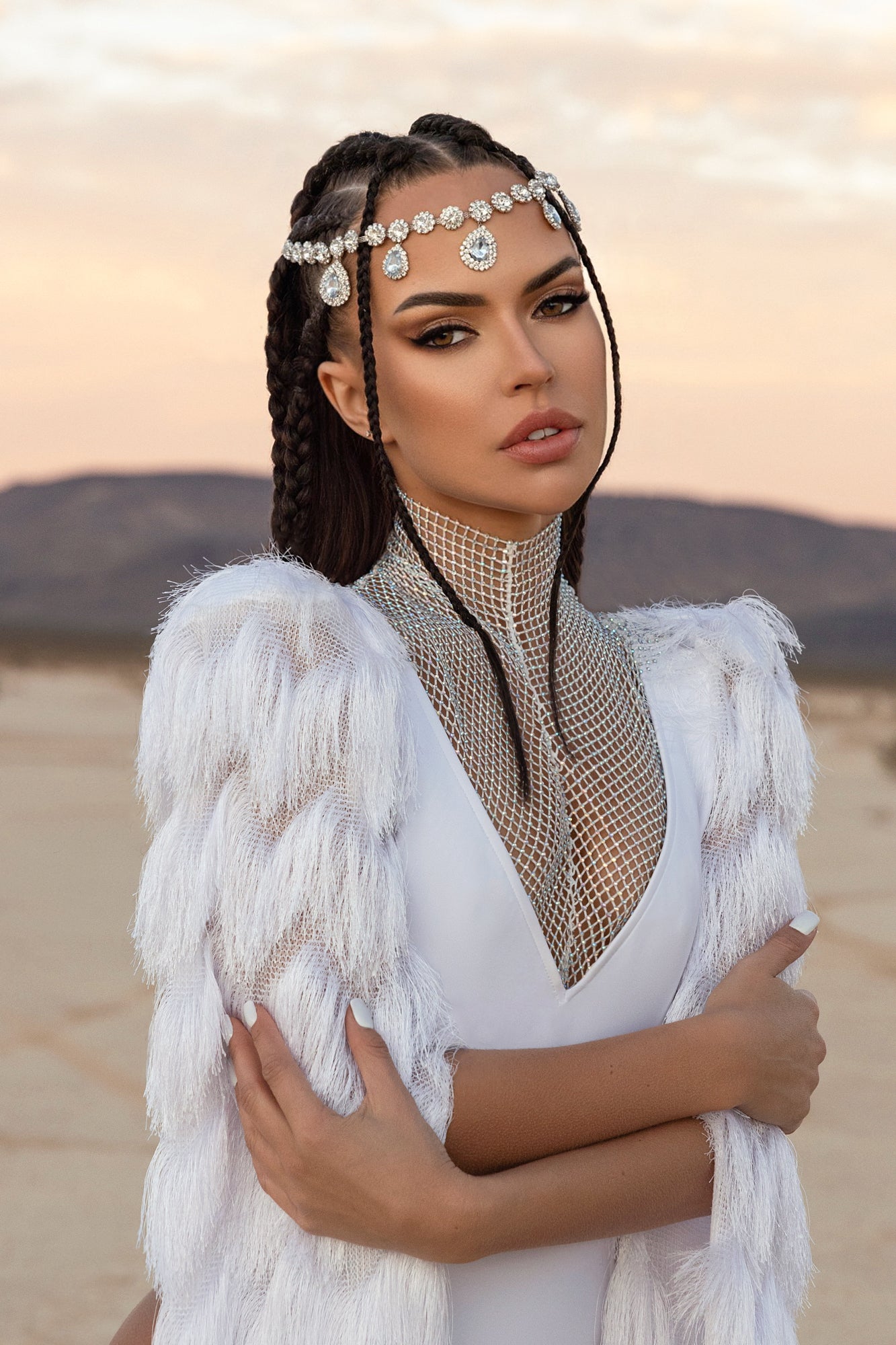 White rhinestone tassel bodysuit