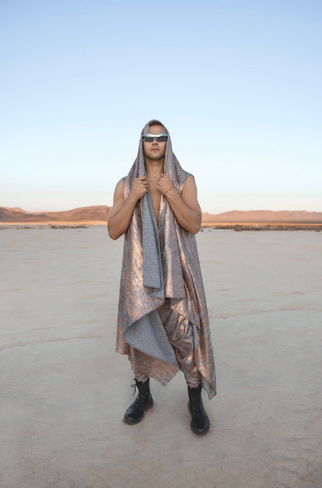 “Galactic Mirage Set” – Metallic Bronze Harem Pants & Draped Vest