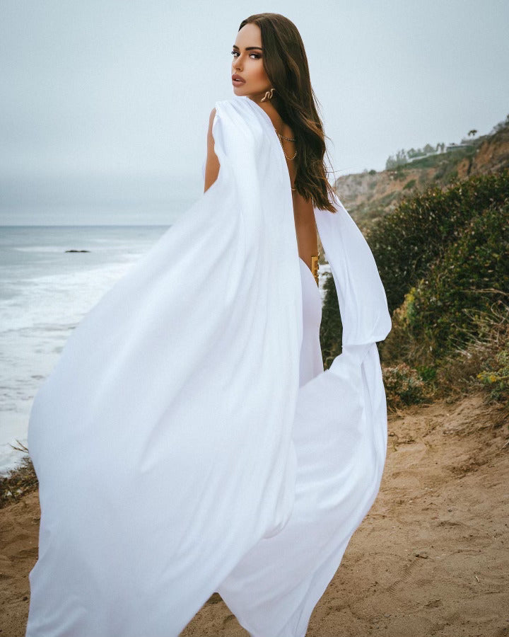 Greek goddess white flowy dress