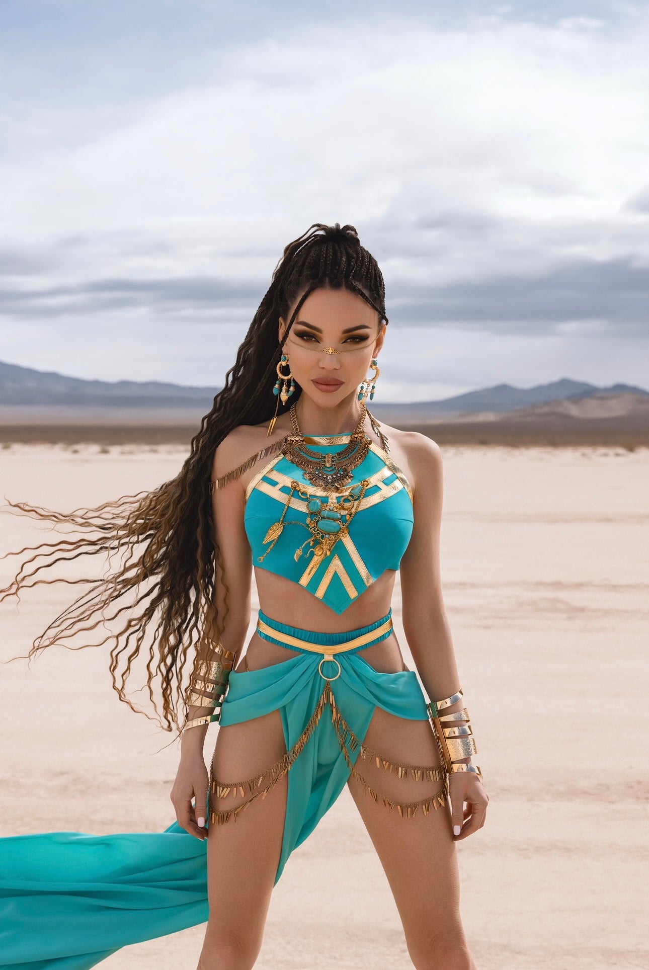 Turquoise & Gold Goddess Festival Costume – Limited Edition Desert Warrior Set by Zenma