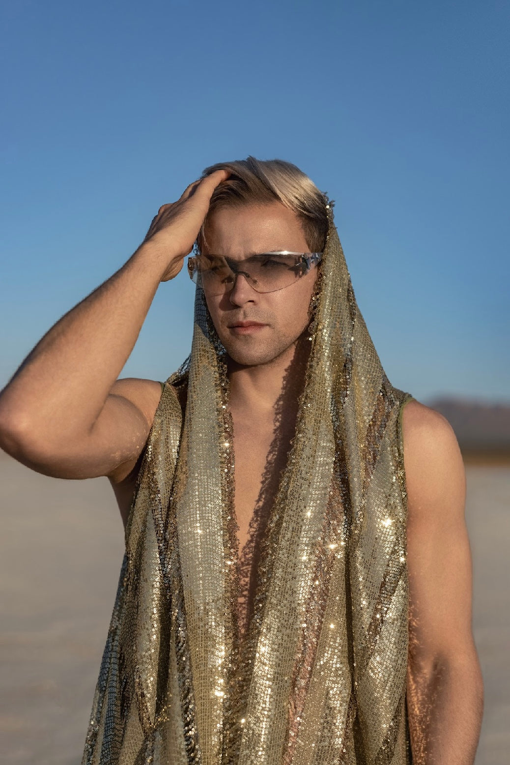 Nomadic Sequin Mirage Cape – Limited Edition in Silver, Khaki, and Bronze