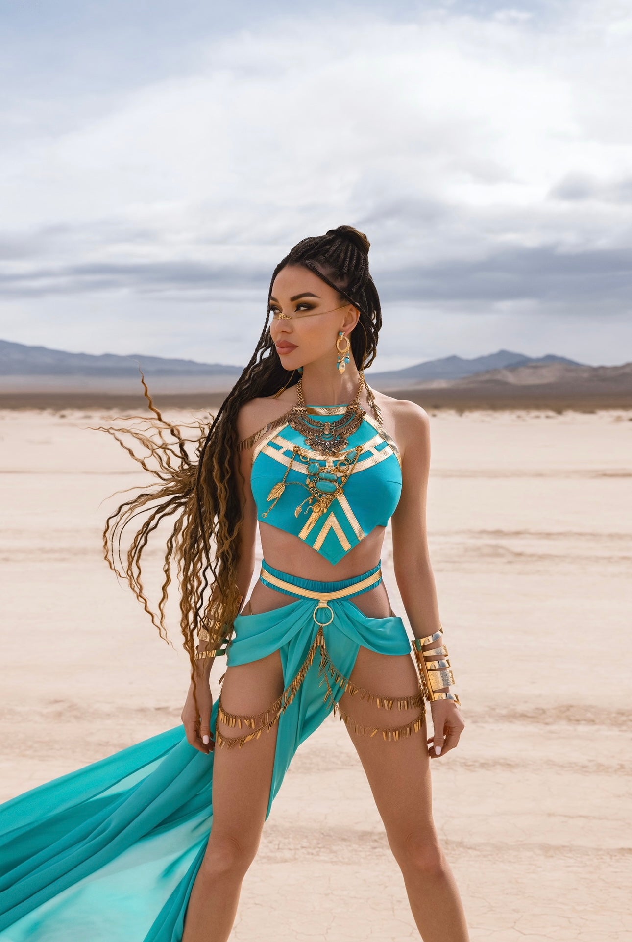 Turquoise & Gold Goddess Festival Costume – Limited Edition Desert Warrior Set by Zenma