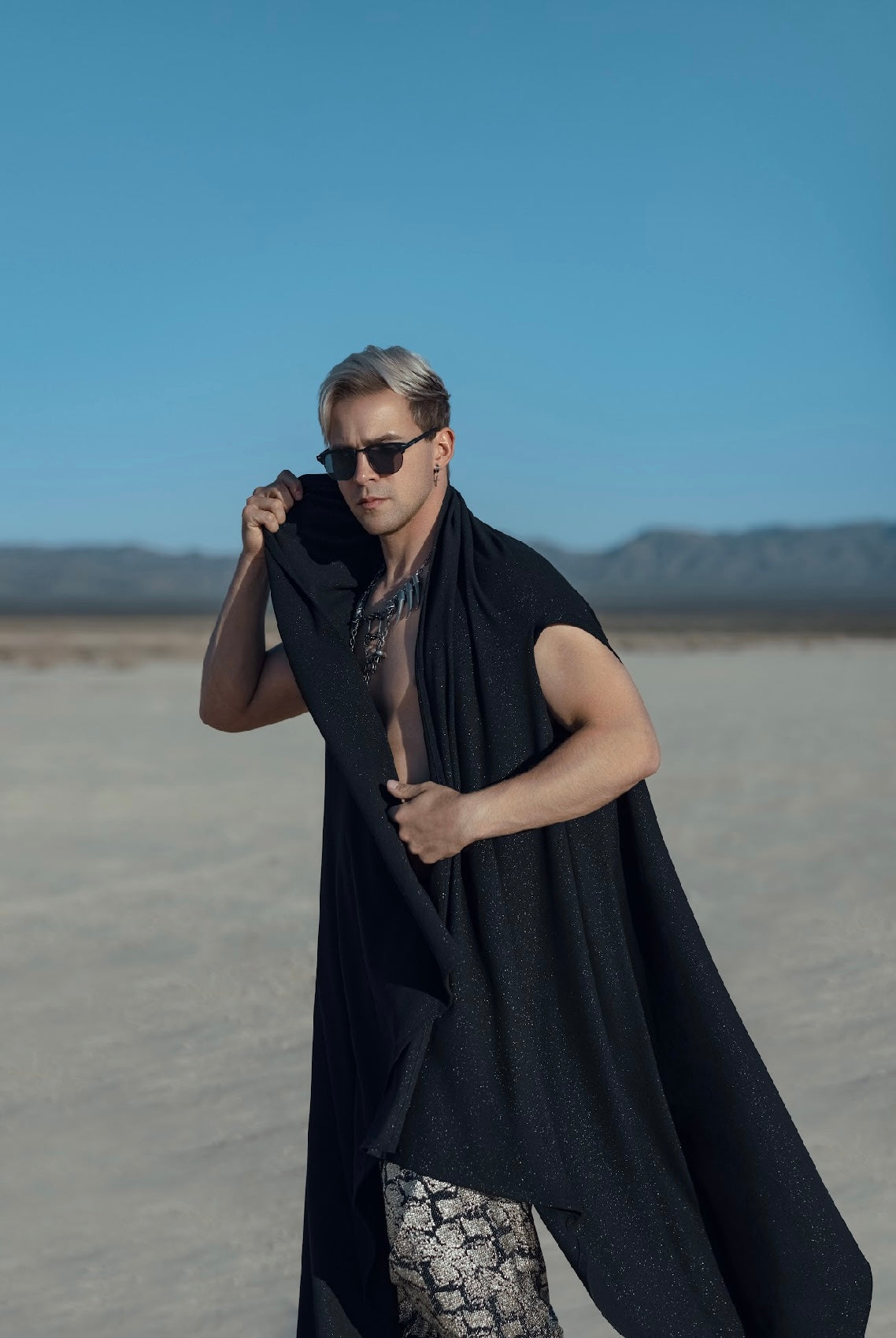 “Shadow Serpent Cape Set” – Hooded Drape & Snakeskin Pants for Men