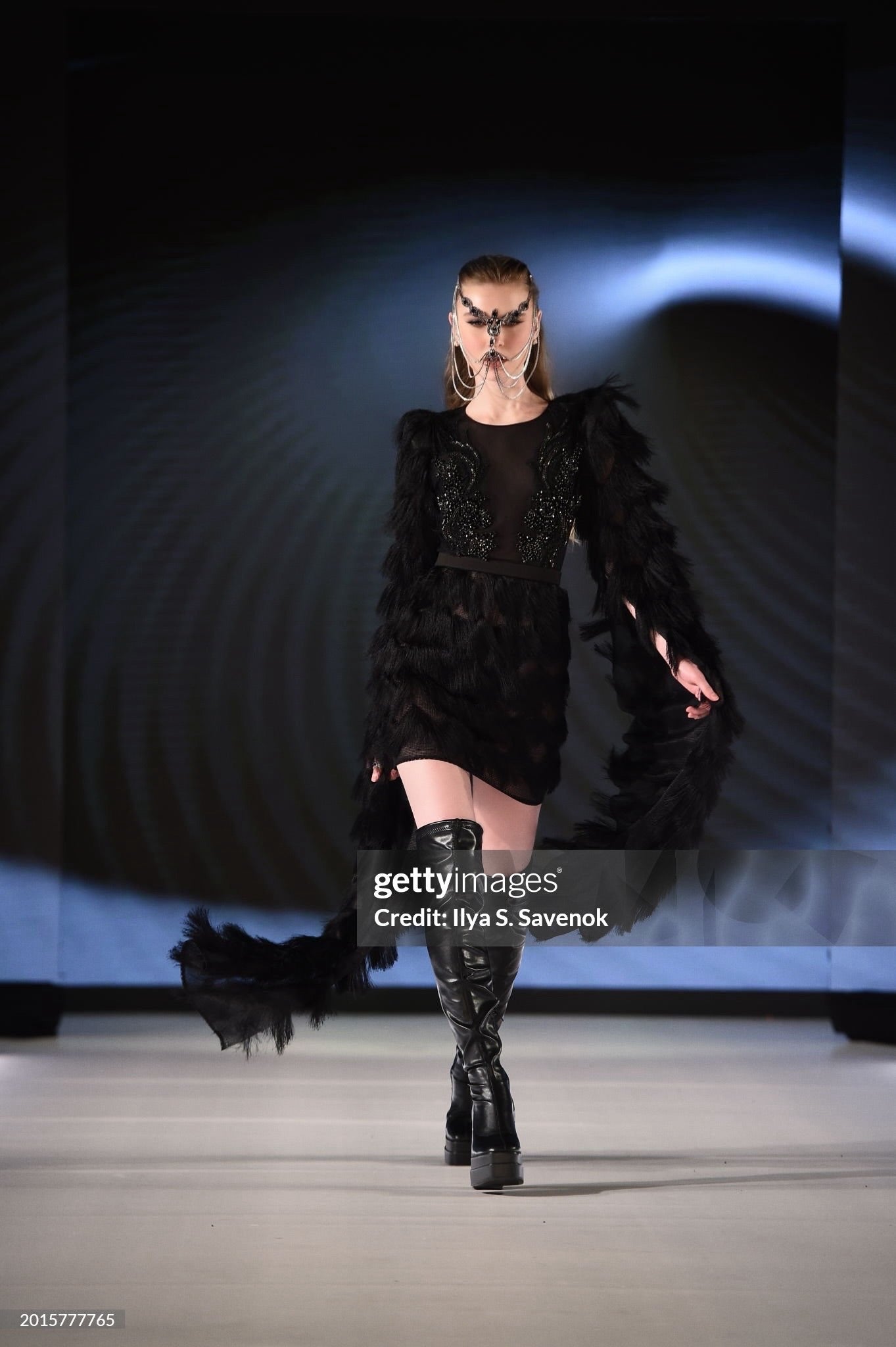 Noir Feather Fantasy Couture Dress